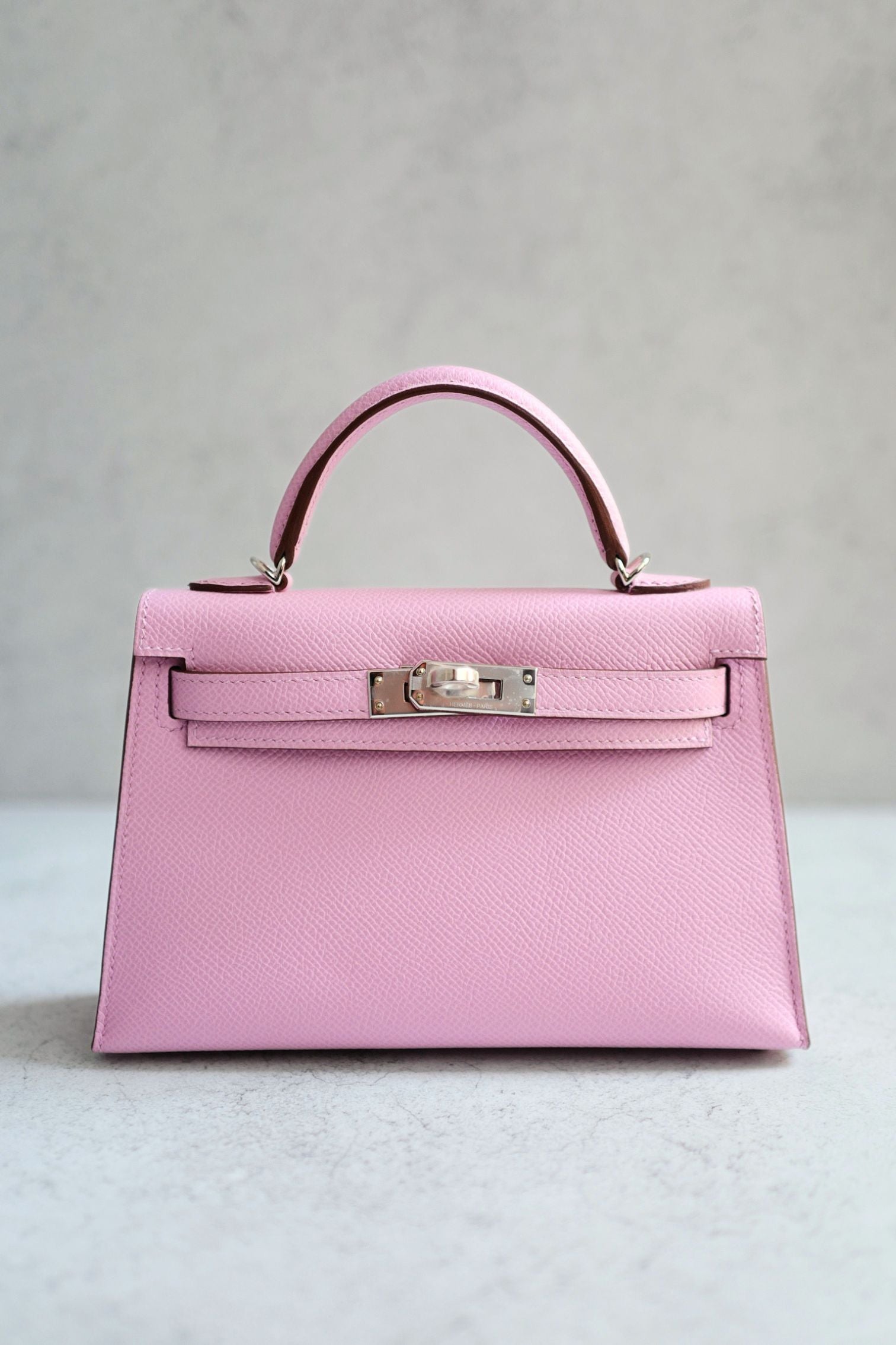 NEW Hermes Mini Kelly Mauve Sylvestre Epsom Leather Palladium Hardware
