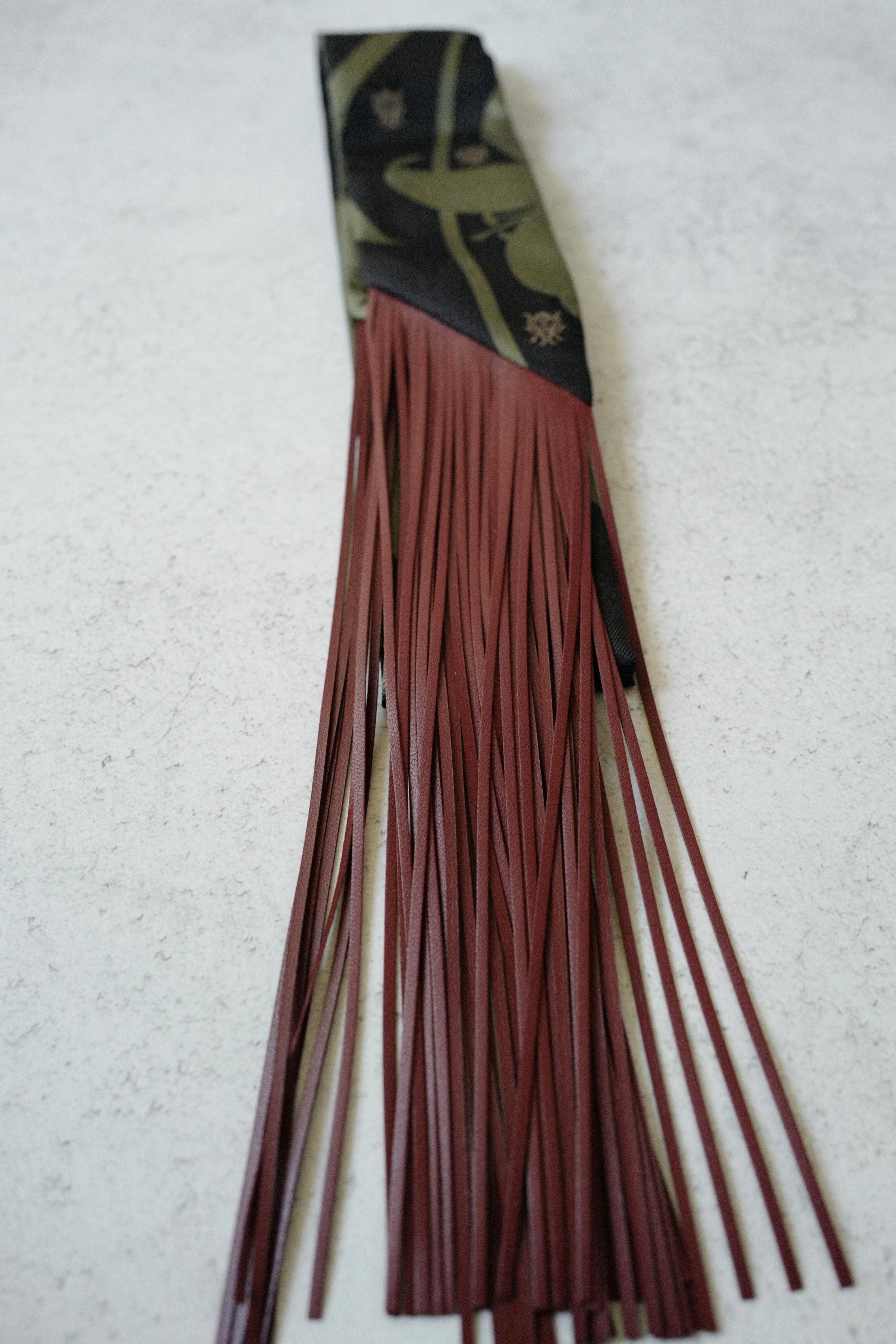 Hermès Twilly Bouquet Final Silk Noir Vert Loden with Leather Fringe