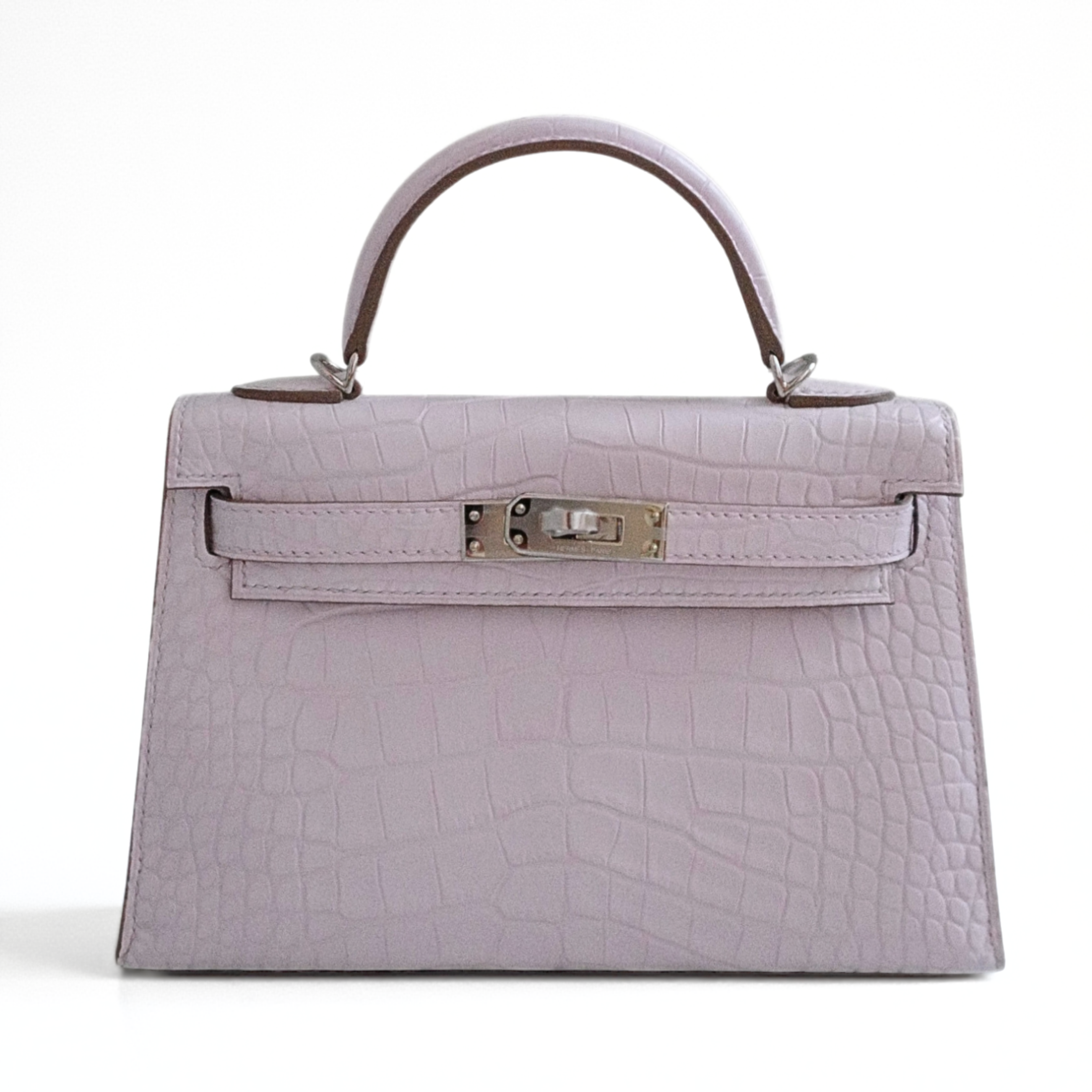 BNIB Hermès Mini Kelly 20 Mauve Pale Matte Alligator Palladium Hardware K Stamp 2025