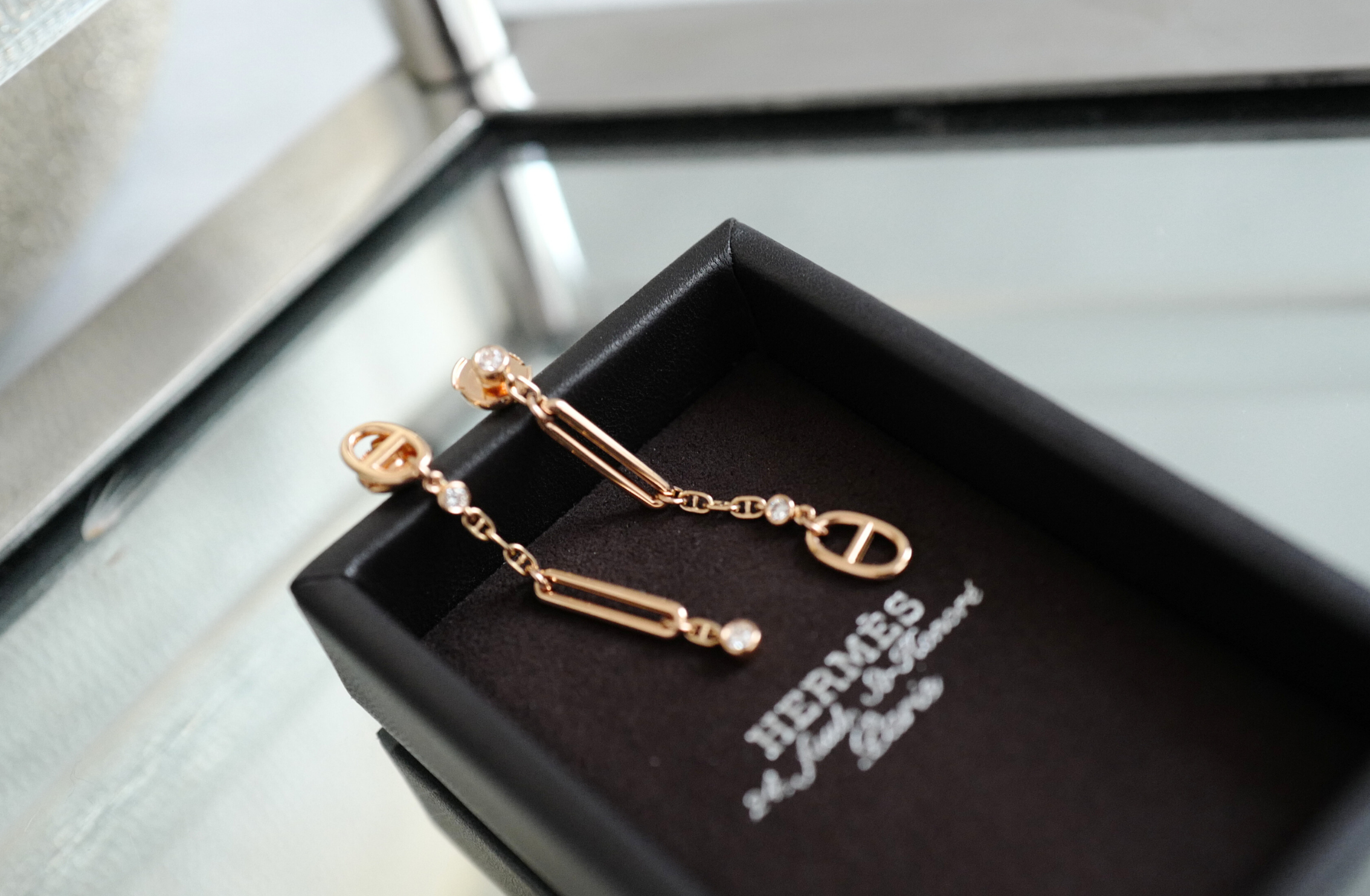 Hermès Chaîne d’Ancre Chaos Earrings Rose Gold with Diamonds
