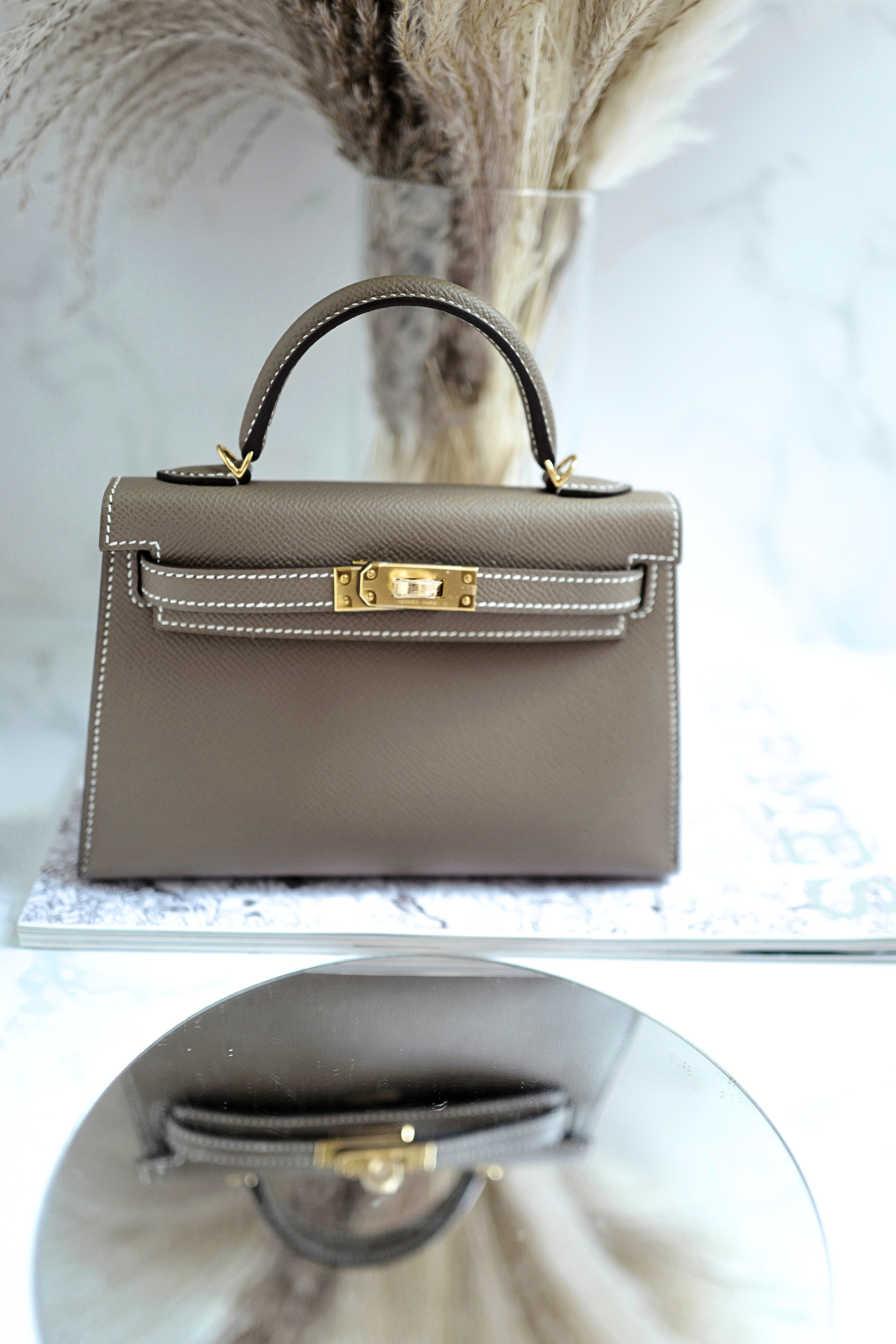 New Hermès Mini Kelly Etoupe Epsom Leather with Gold Hardware