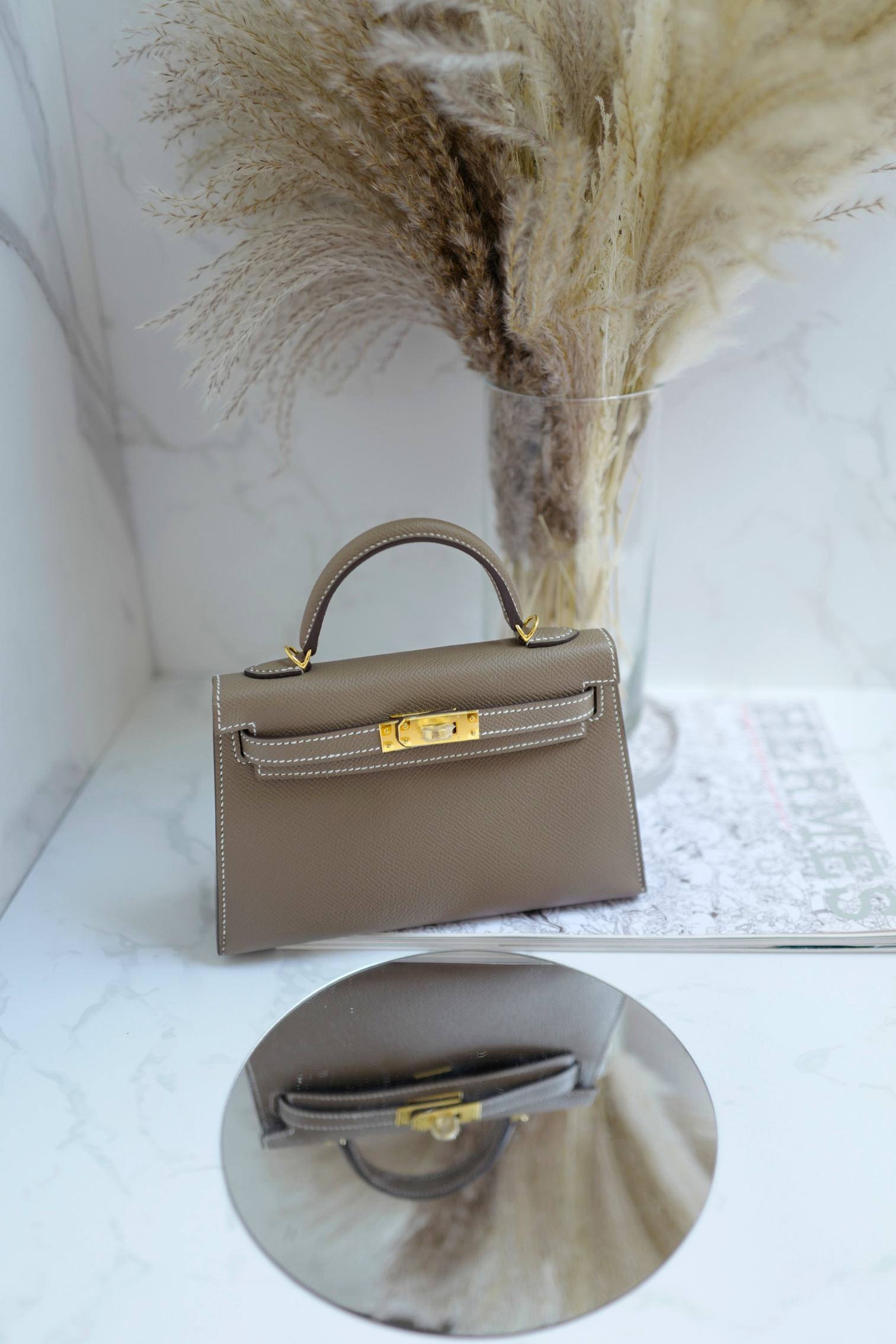 New Hermès Mini Kelly Etoupe Epsom Leather with Gold Hardware