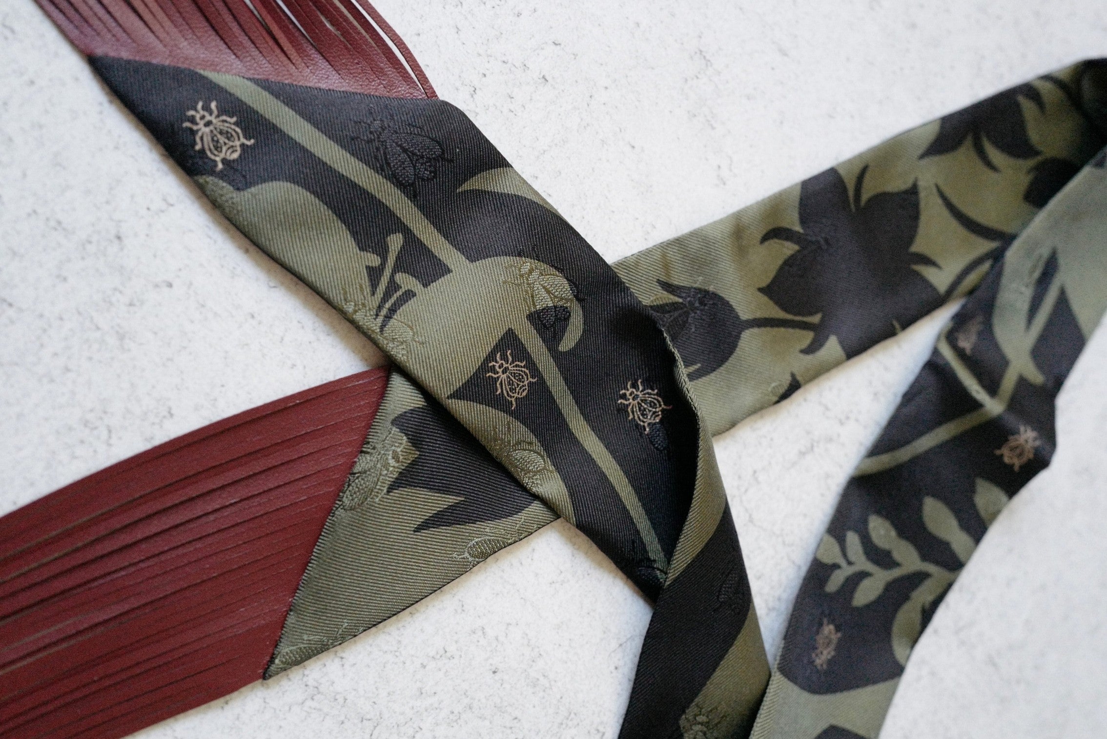 Hermès Twilly Bouquet Final Silk Noir Vert Loden with Leather Fringe
