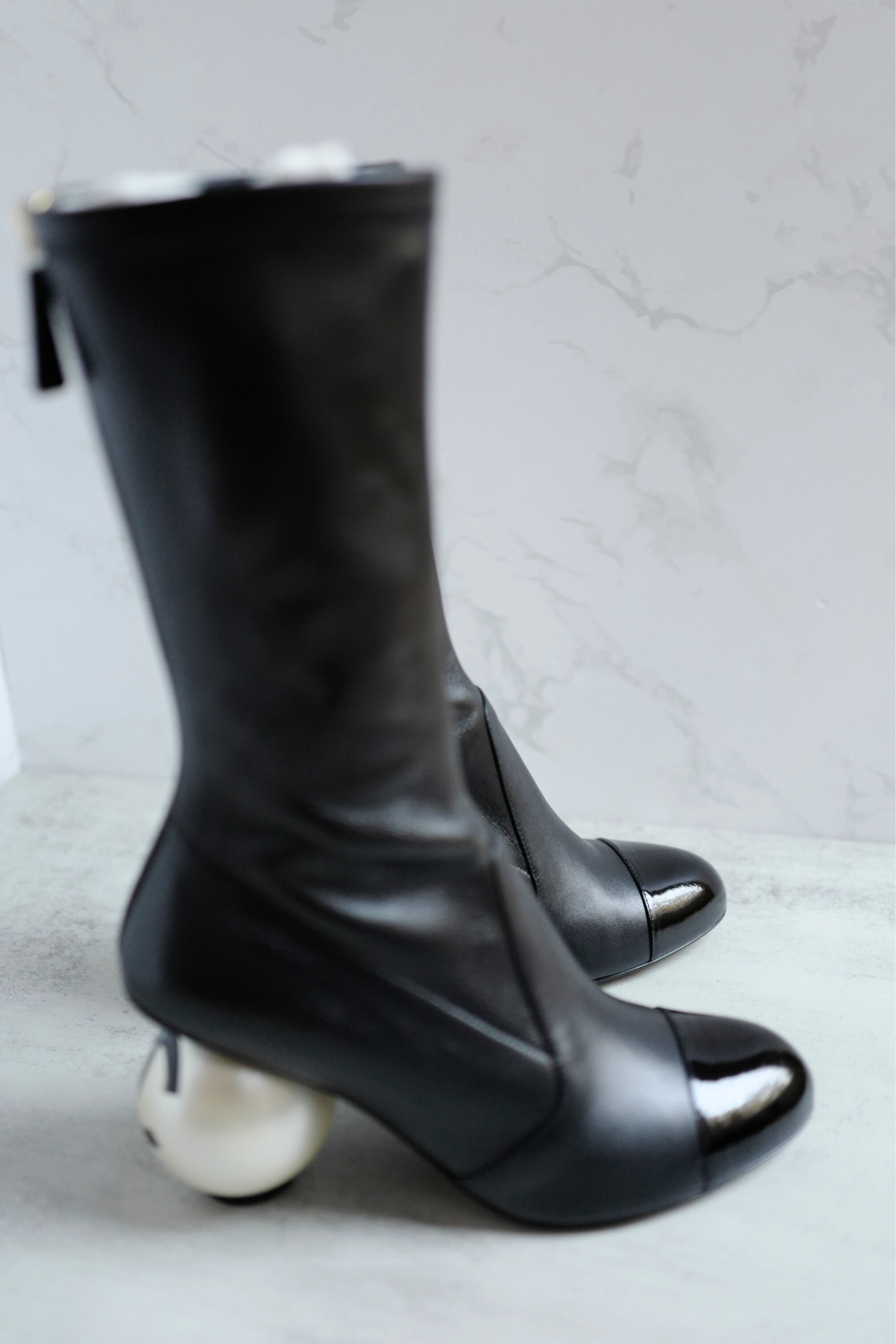 Chanel Boots Stretch Lambskin with Patent Calfskin Cap Toe Black 37.5