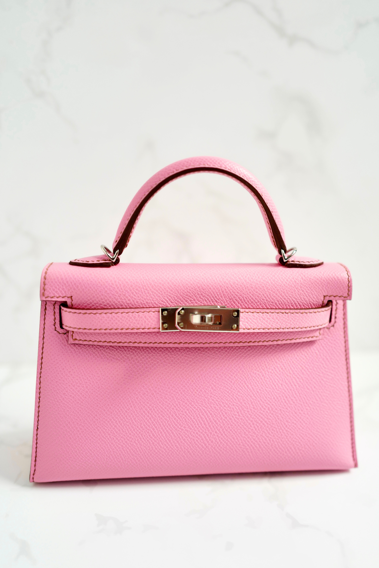 BNIB Hermès Mini Kelly 20 5P Bubblegum Pink Epsom Palladium Hardware Z Stamp