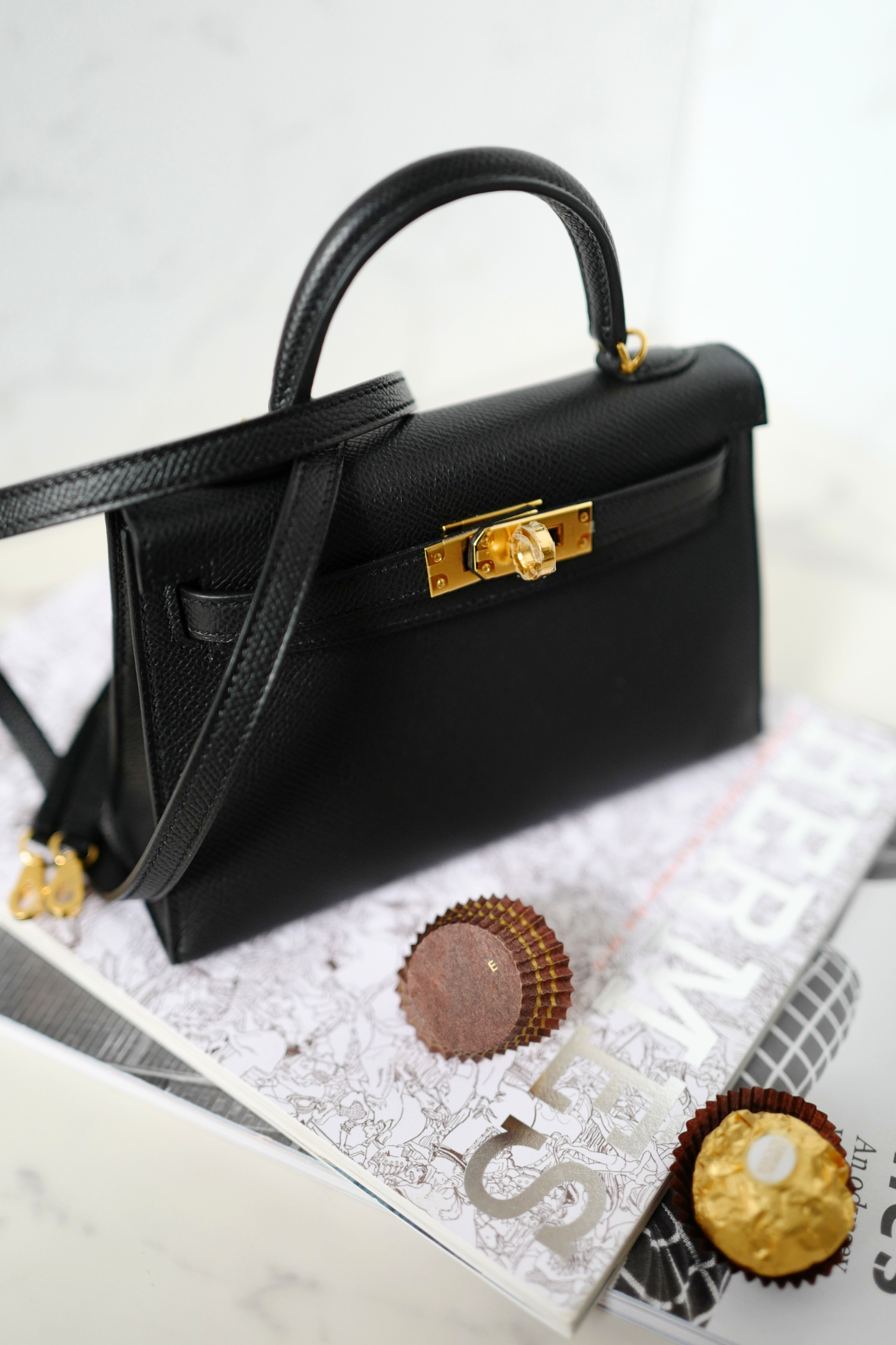 BNIB Hermès Mini Kelly 20 Black Epsom Leather with Gold Hardware Stamp W