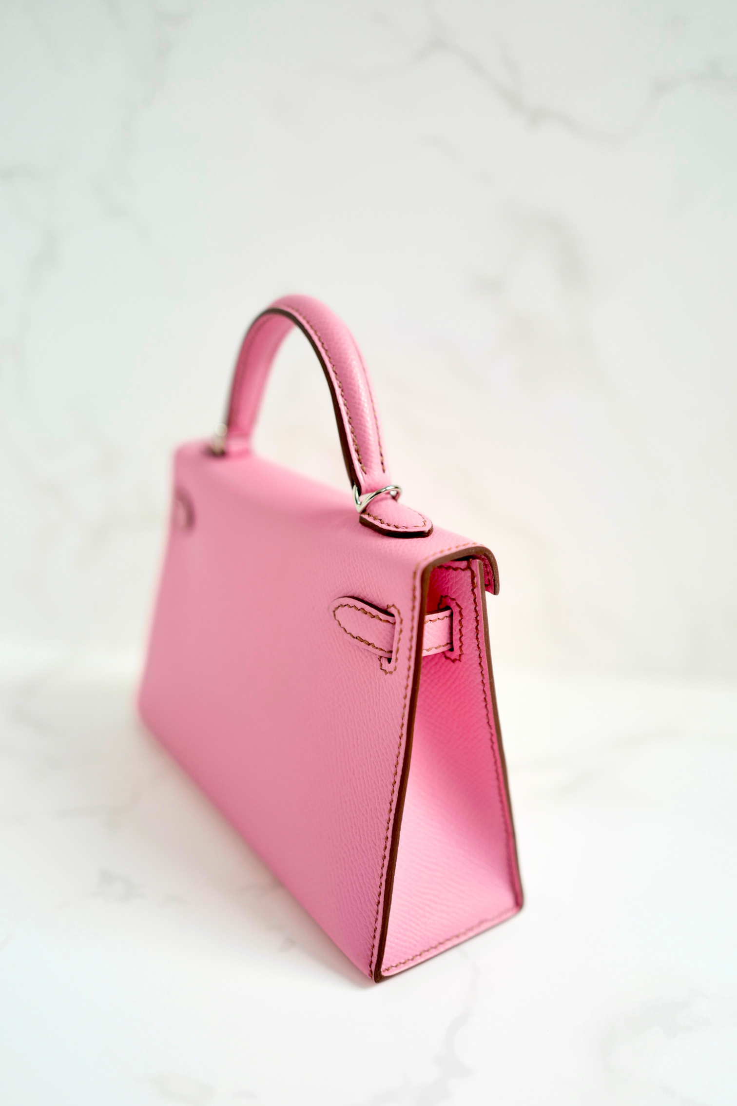 BNIB Hermès Mini Kelly 20 5P Bubblegum Pink Epsom Palladium Hardware Z Stamp