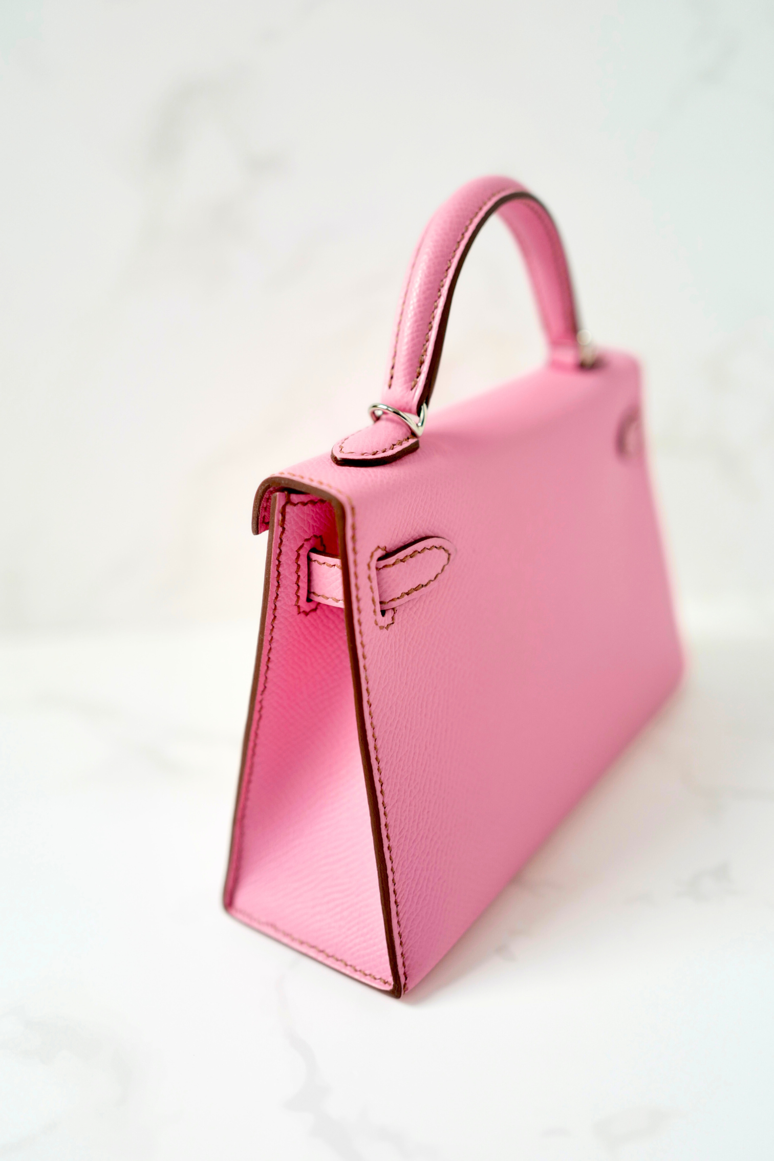 BNIB Hermès Mini Kelly 20 5P Bubblegum Pink Epsom Palladium Hardware Z Stamp