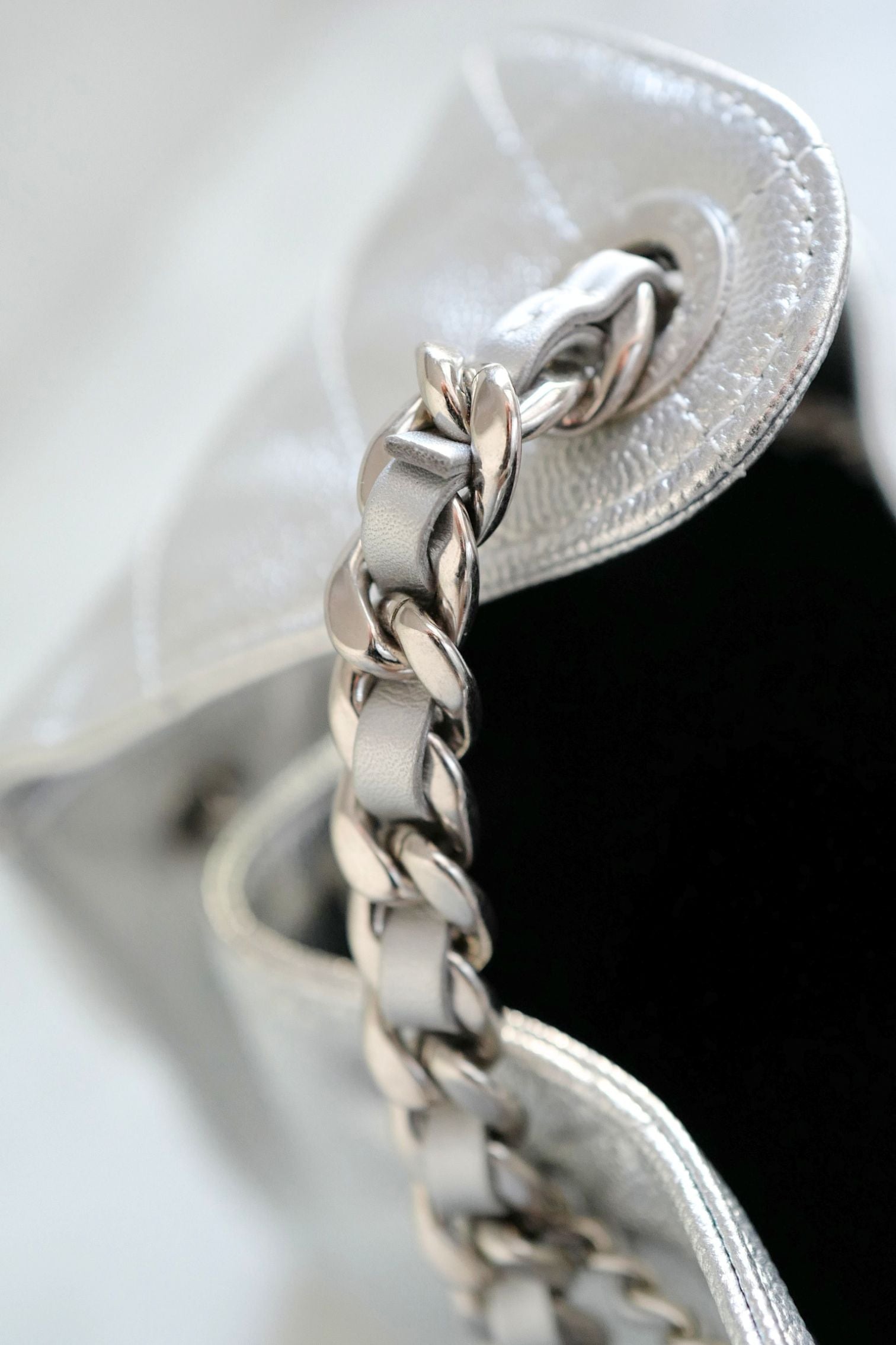 Chanel 26C Small Hobo Silver Metallic Grained Calfskin Silver Hardware