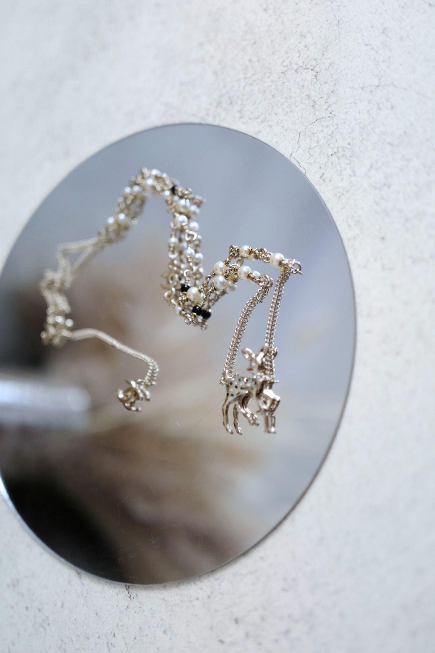 Chanel CC Deer Long Pendant Necklace Gold and Faux Pearl