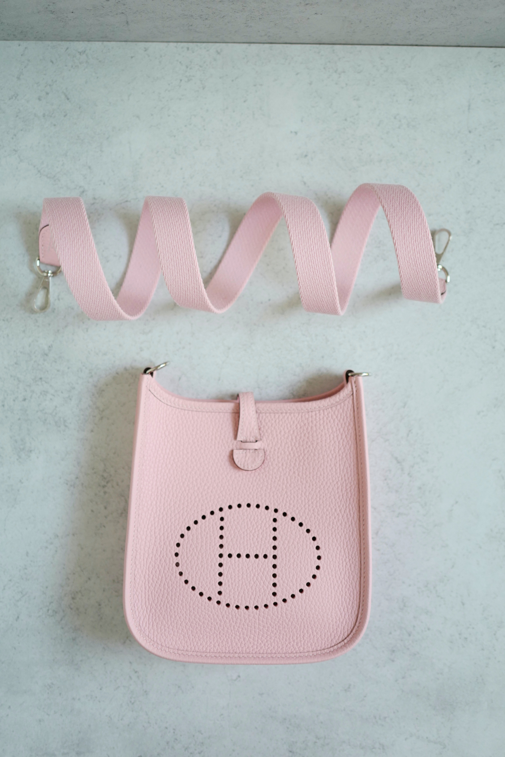 BNIB Hermès Mini Evelyne Bag Rose Sakura Clemence Leather Palladium Hardware
