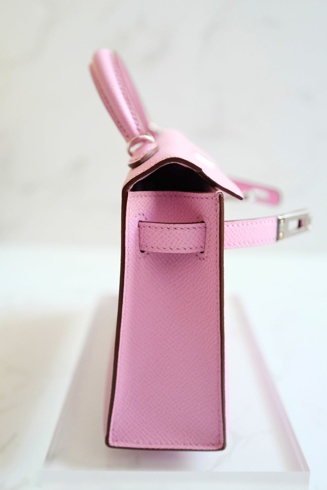 Hermès Mini Kelly Mauve Sylvestre Epsom Leather Palladium Hardware K Stamp