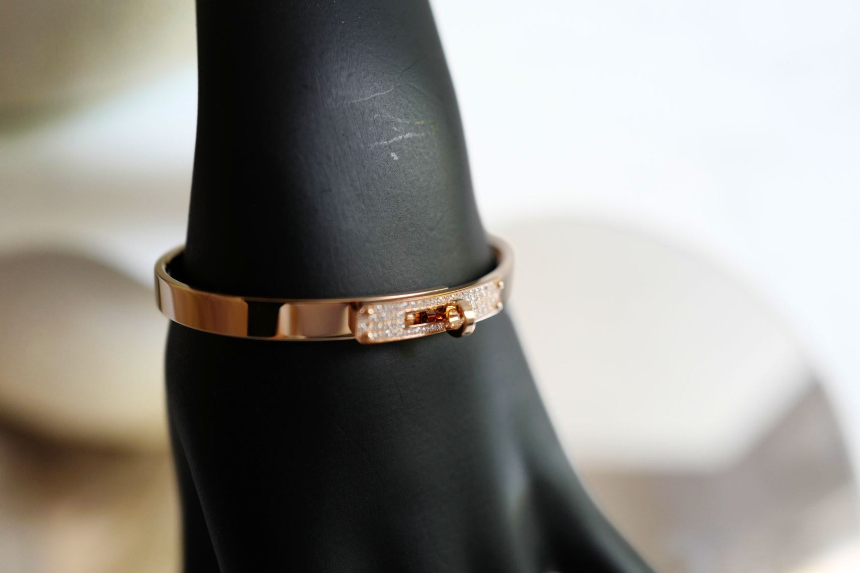 Hermès Kelly Diamond Bangle Bracelet 18K Rose Gold 0.36ct Size SH