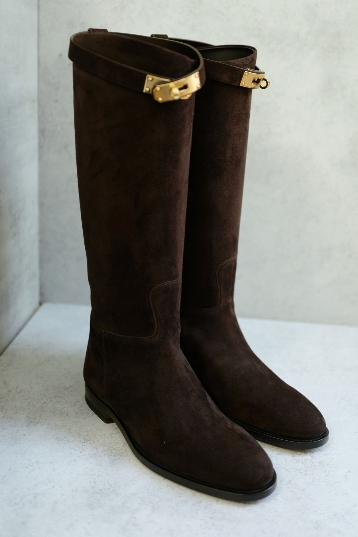 Hermès Jumping Matrix Goatskin Suede Boots Marron with Permabrass HW Size 38