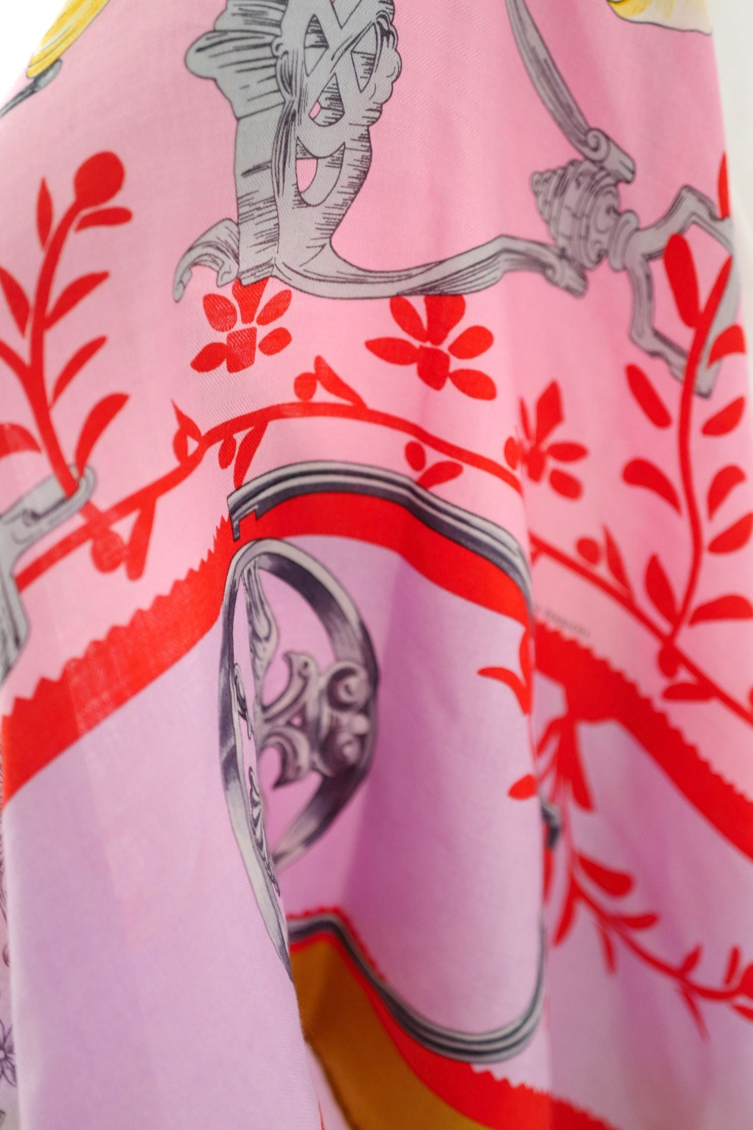 Hermès Etriers Triangle Scarf Pink Multicolor Cashmere Silk