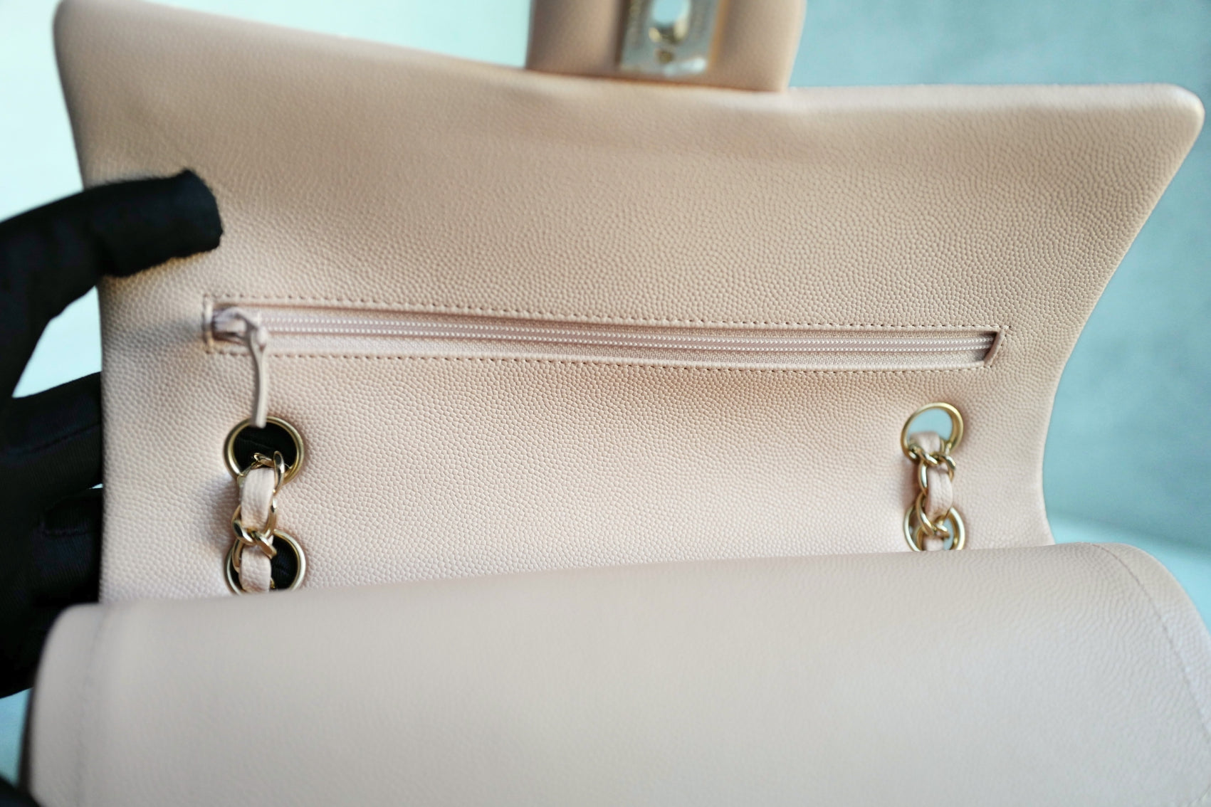 BNIB Chanel Medium Classic Double Flap Bag Beige Clair Grained Gold Hardware