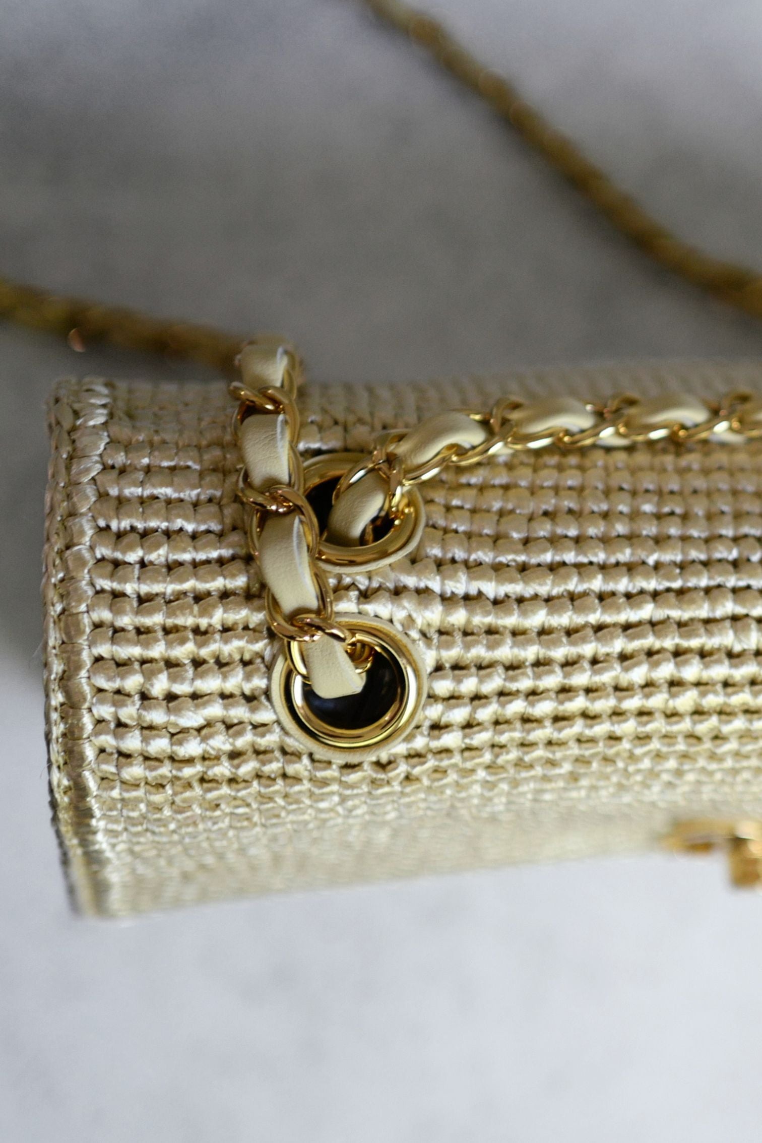 Chanel 26M Coco Beach Small Flap Bag Cream Braided Raffia Gold Hardware