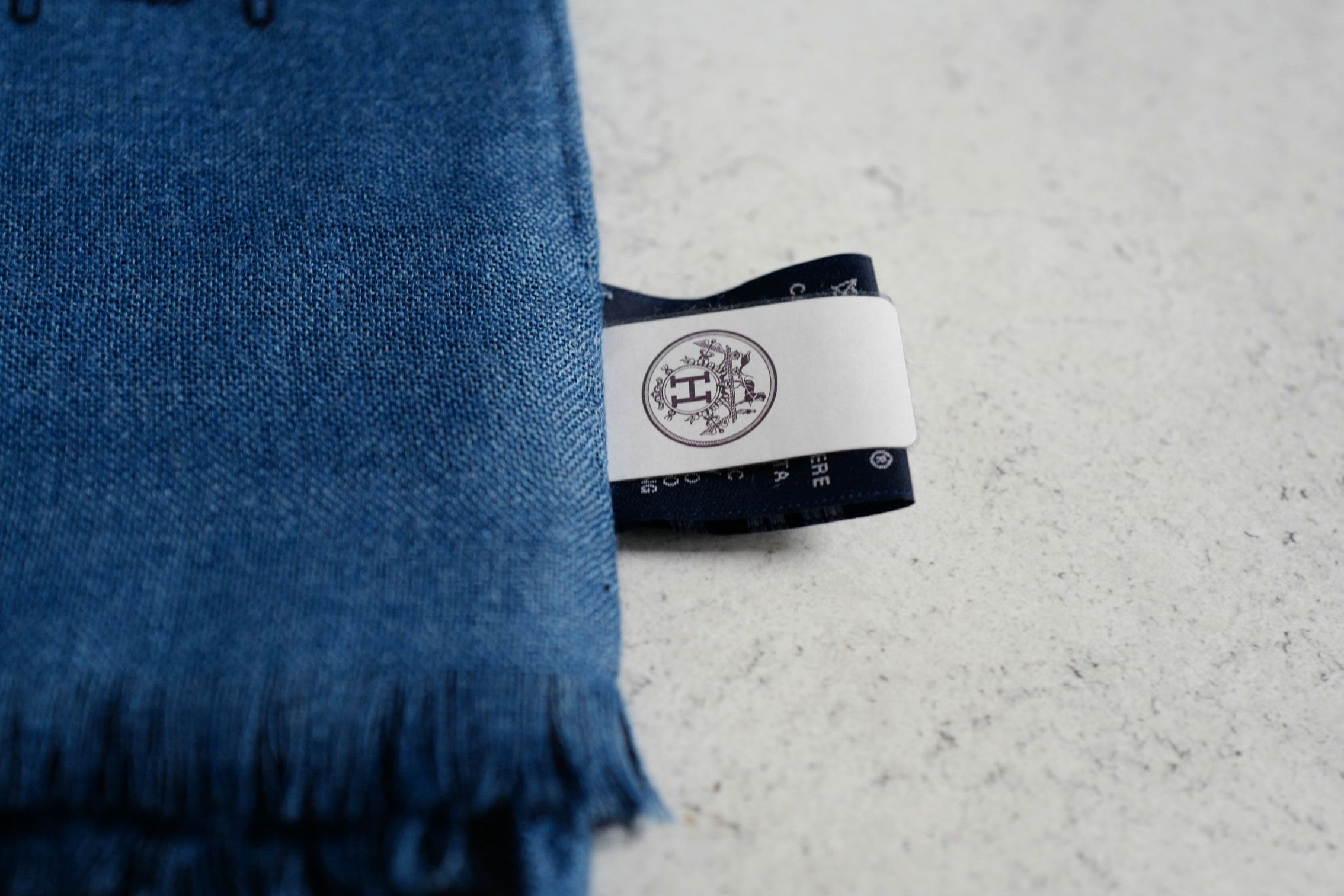 Hermès H Marin Reversible Scarf Cashmere Silk Marine / Bleu Océan