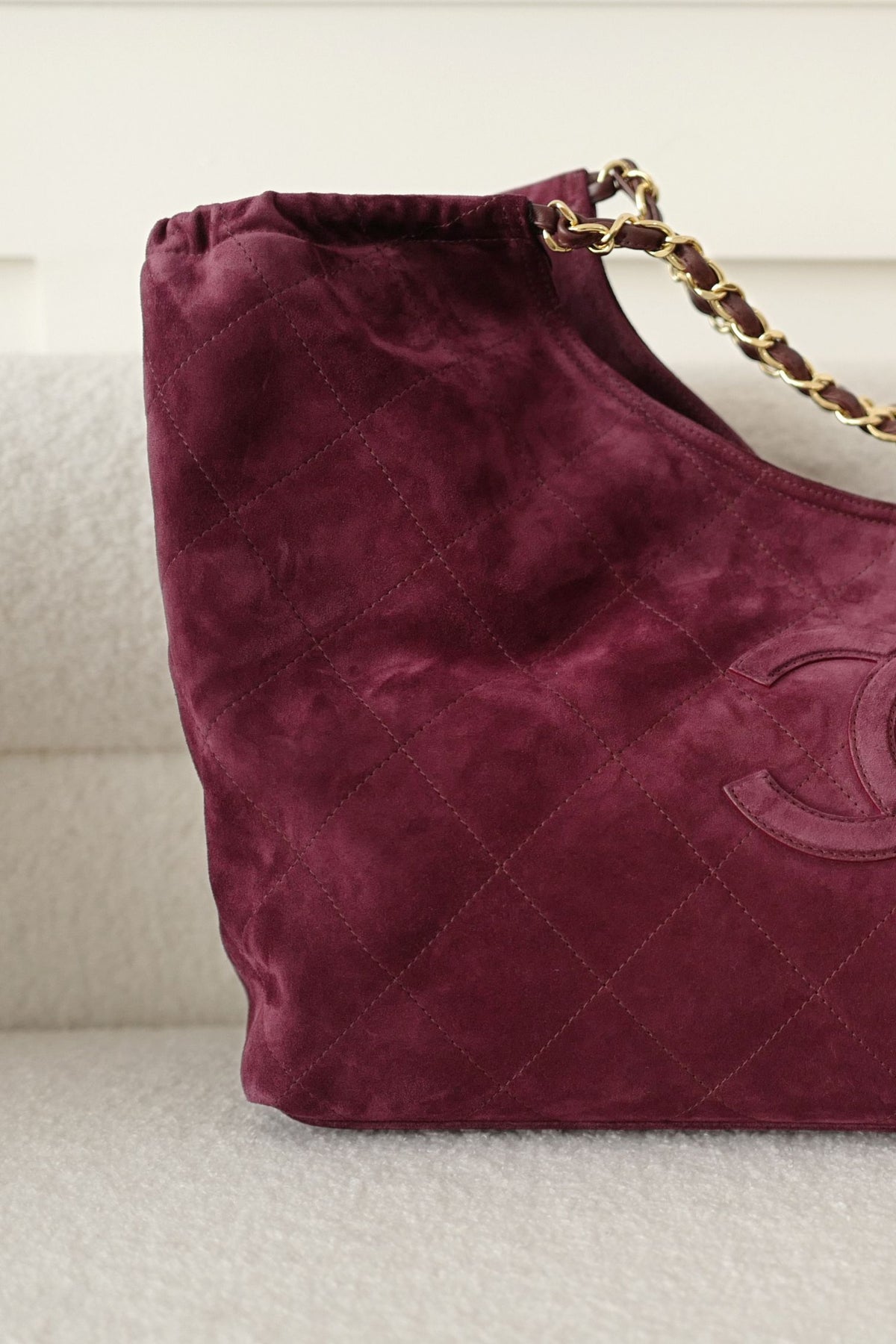 NEW Chanel 26B Large Tote Bordeaux Burgundy Suede Calfskin Gold Hardware
