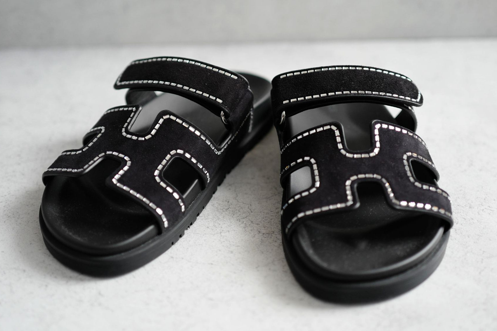 *BNIB* Hermes Womens Chypre Noir with Rhinestone Detail Calfskin Suede Size 37