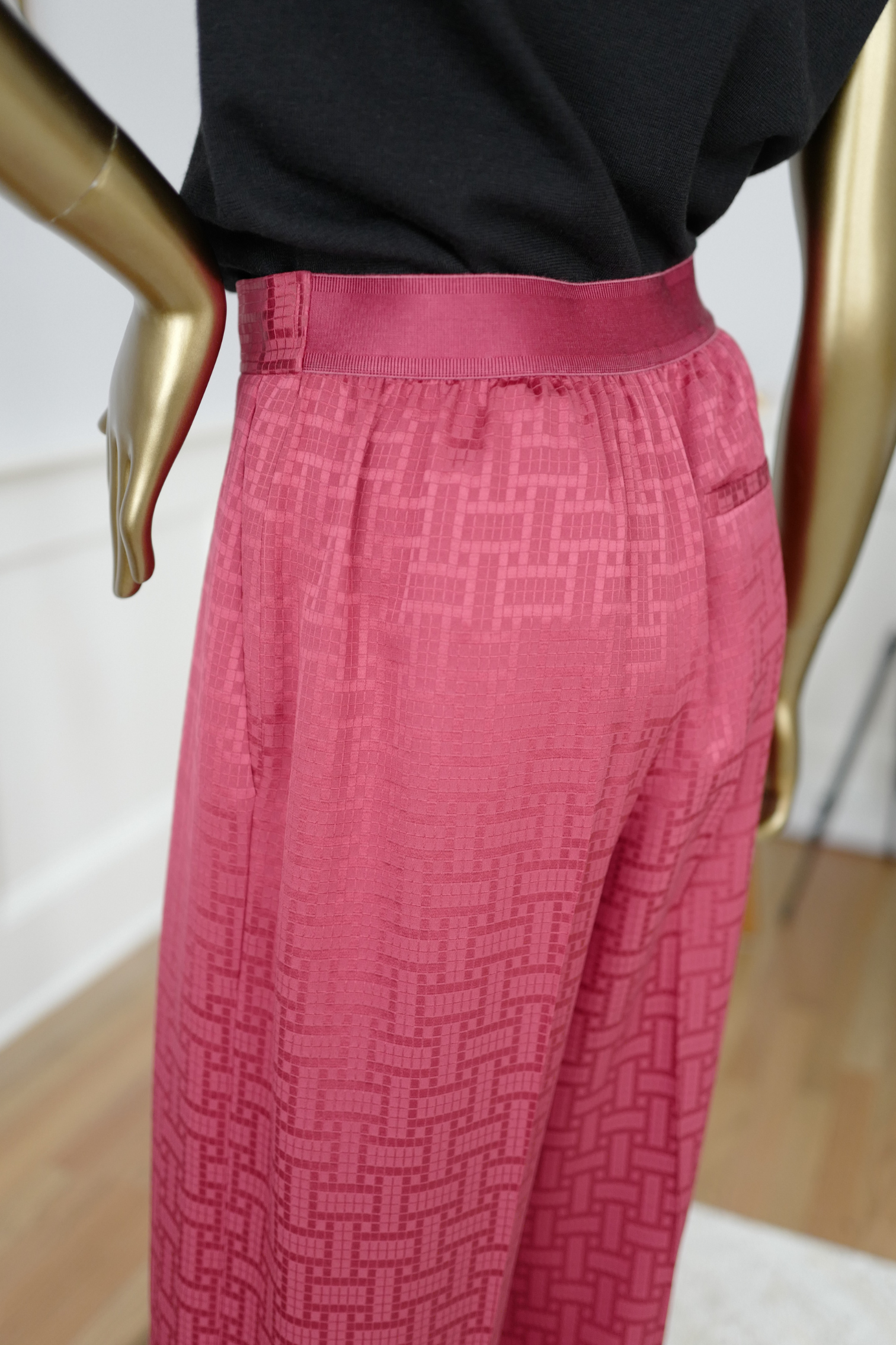 NEW Hermès "Mosaique" Wide Leg Pants Rose Framboise Size 34