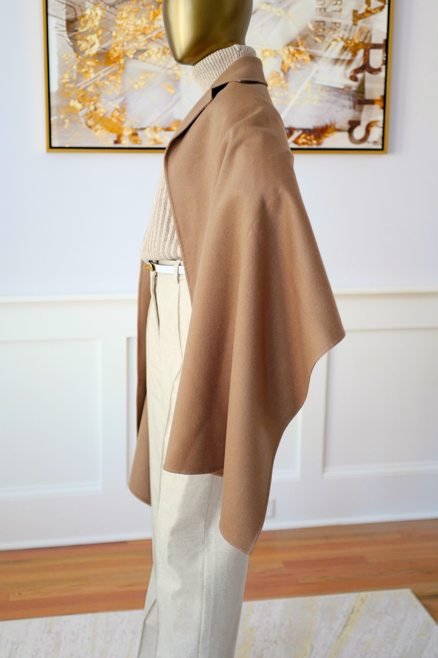 Hermès Étole Poncho 100% Cashmere Trompe L’Oeil HG 01 Camel