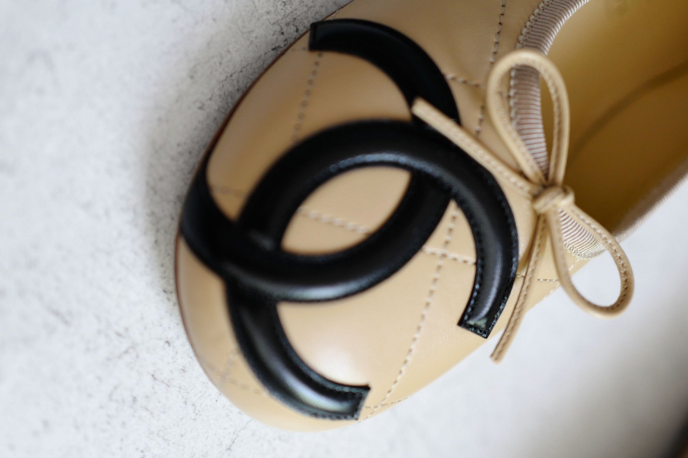Chanel 26M Coco Beach Ballet Flats Beige Lambskin Size 37.5
