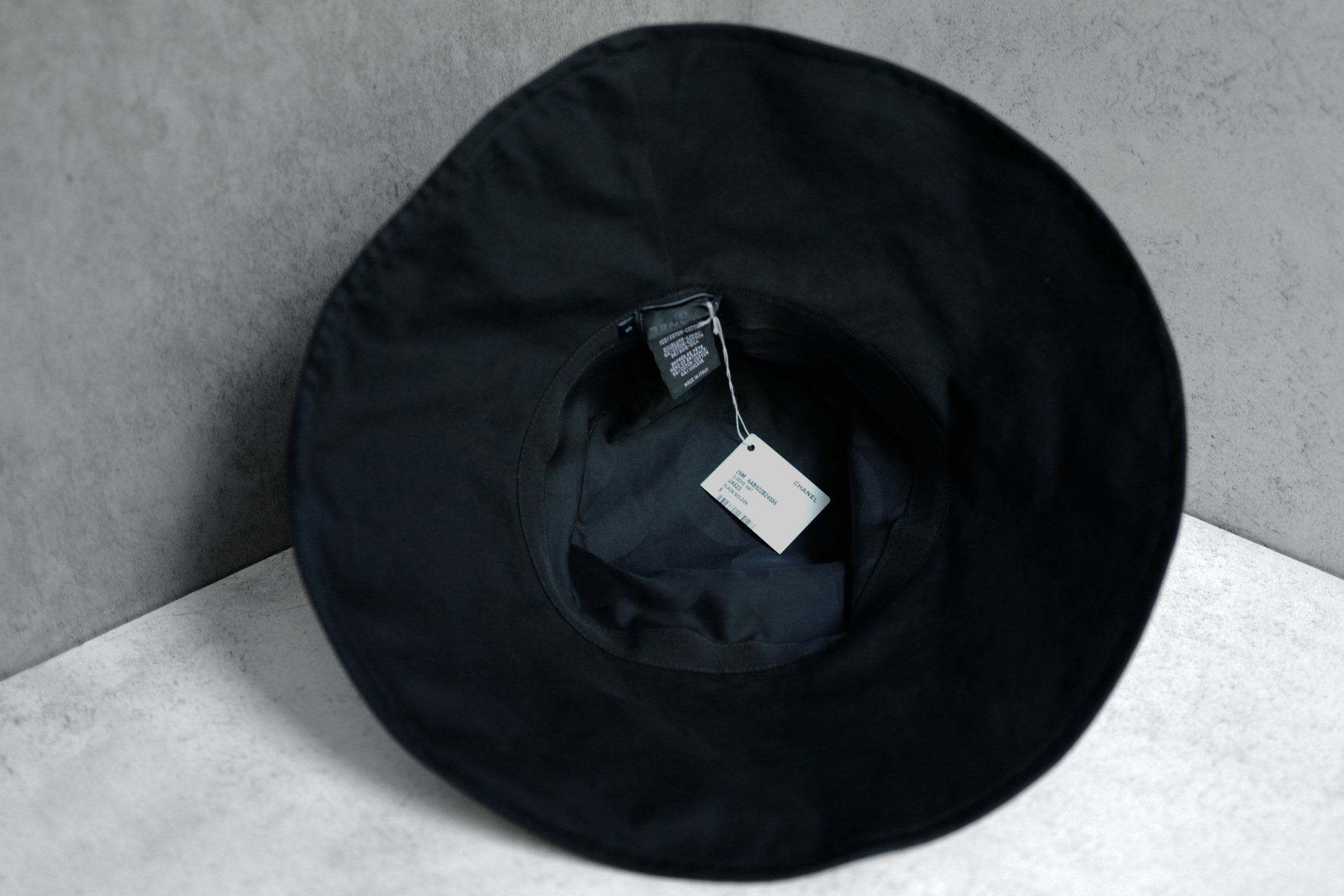 Chanel 26S Coco Beach Cloche Hat Black Cotton Metal Size S