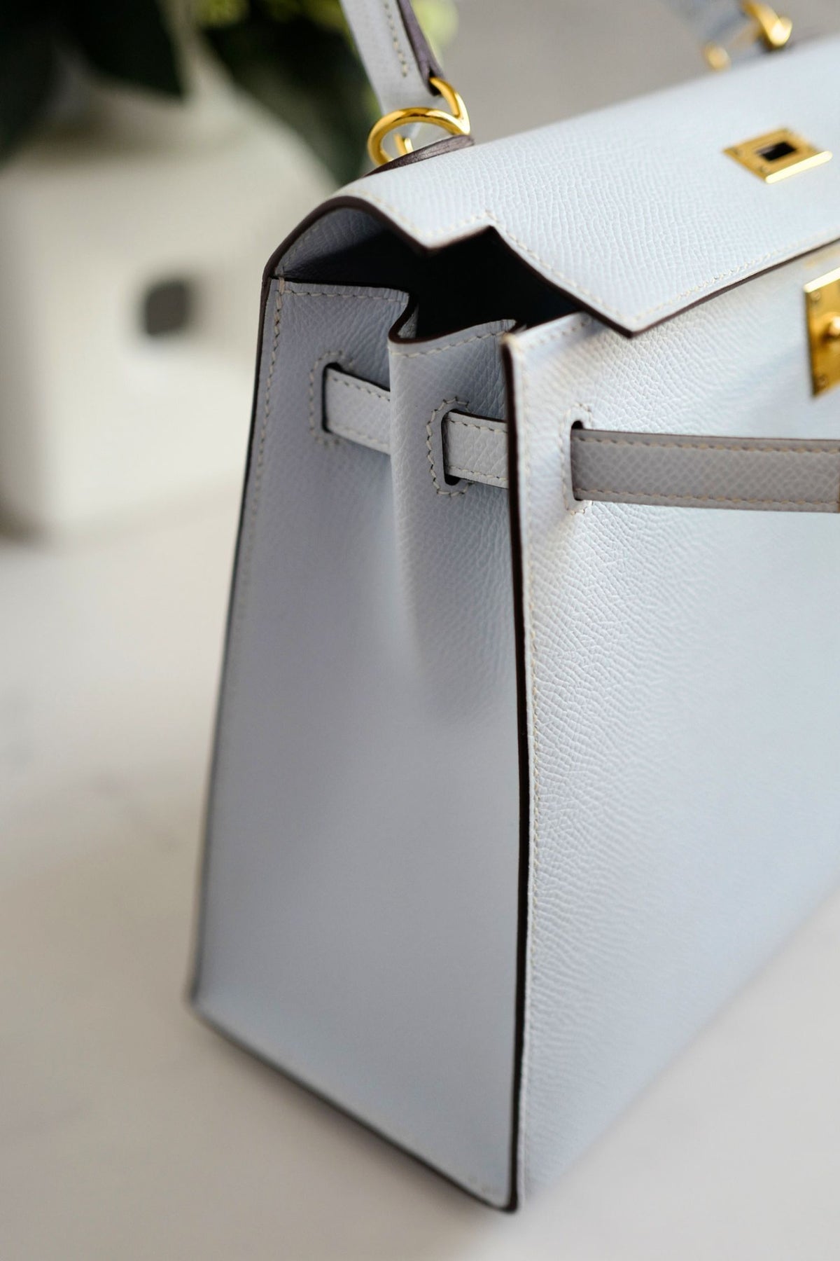 Hermes Kelly 25 Bleu Brume Epsom Sellier Gold Hardware