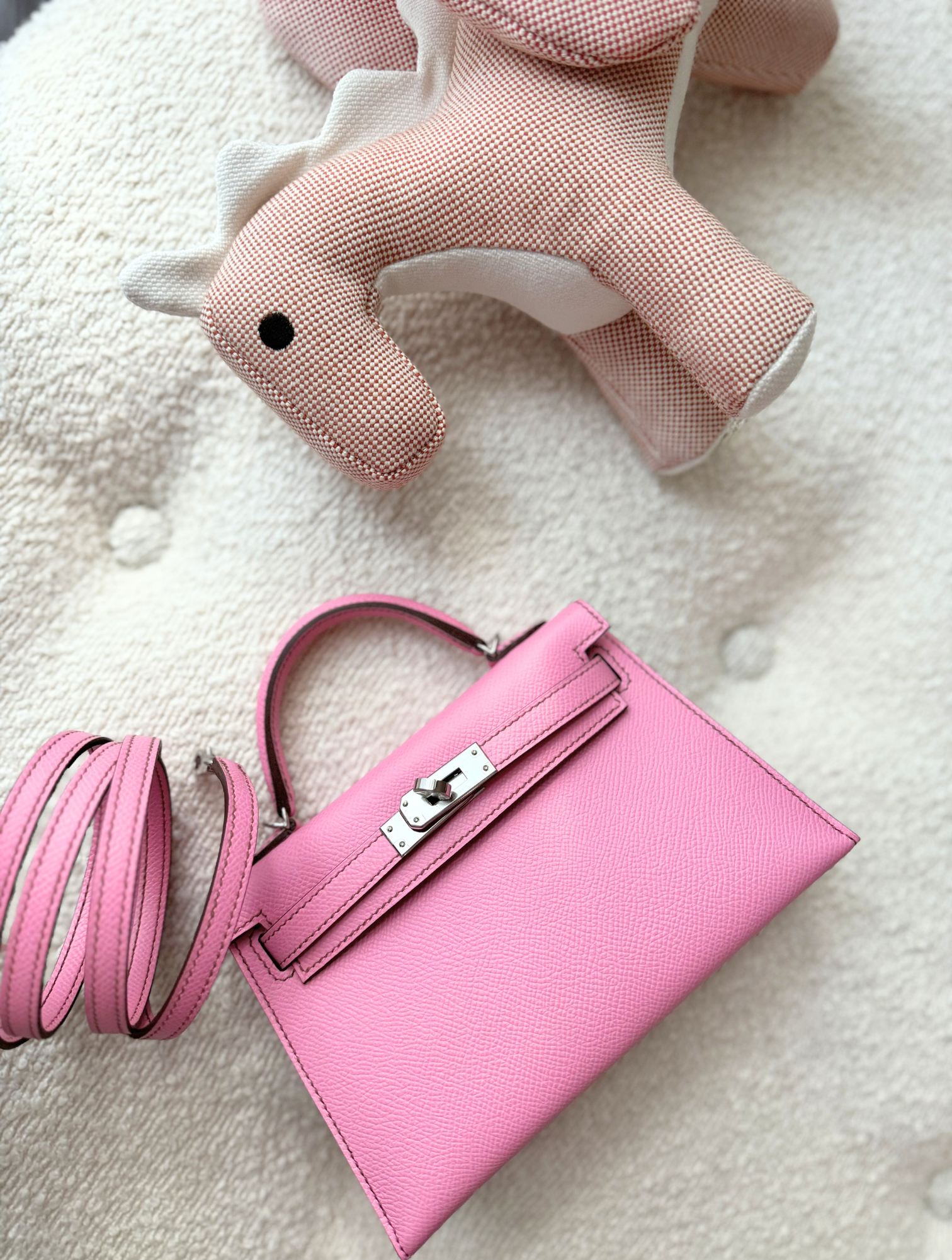 BNIB Hermès Mini Kelly 20 5P Bubblegum Pink Epsom Palladium Hardware Z Stamp