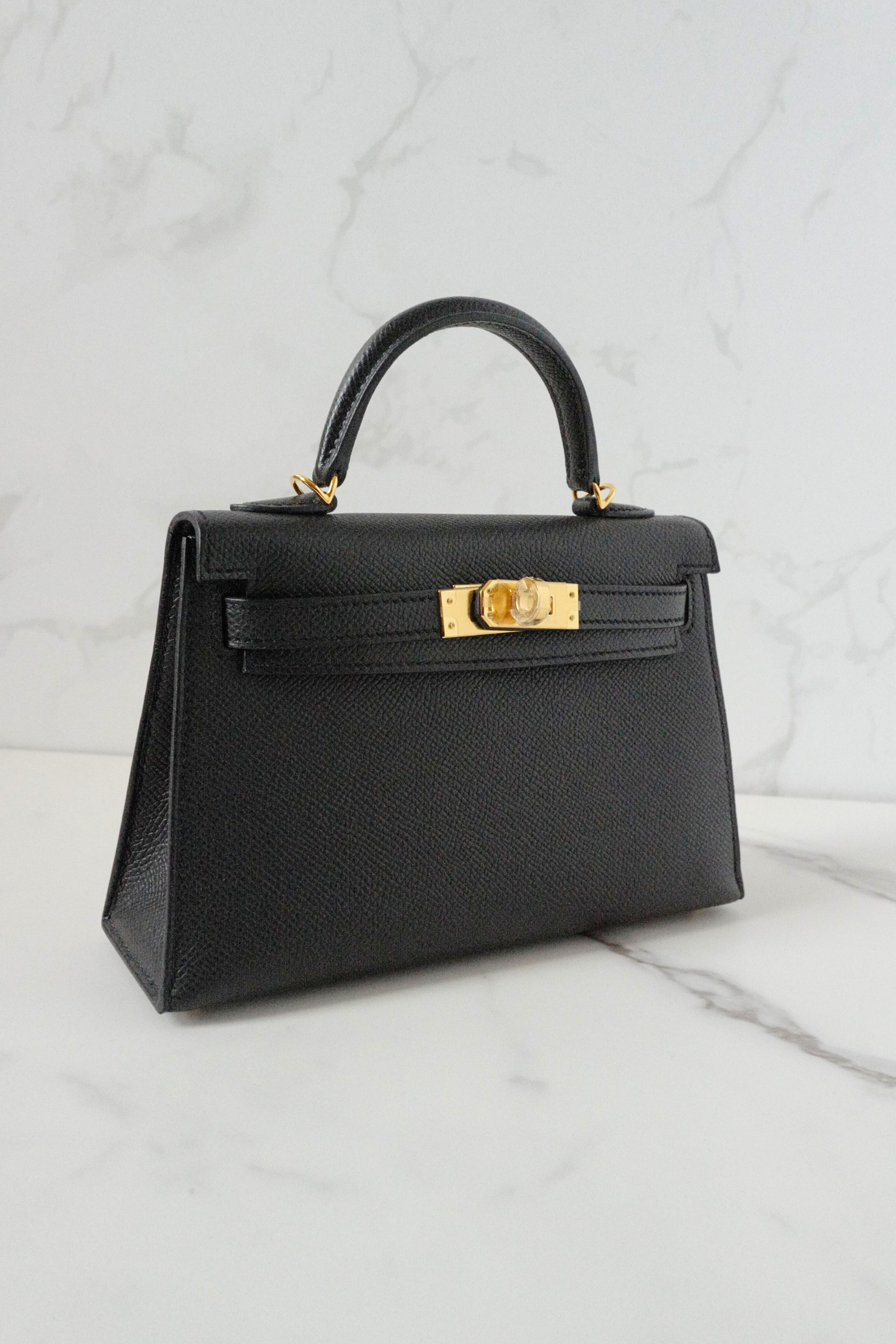BNIB Hermès Mini Kelly 20 Black Epsom Leather with Gold Hardware Stamp W