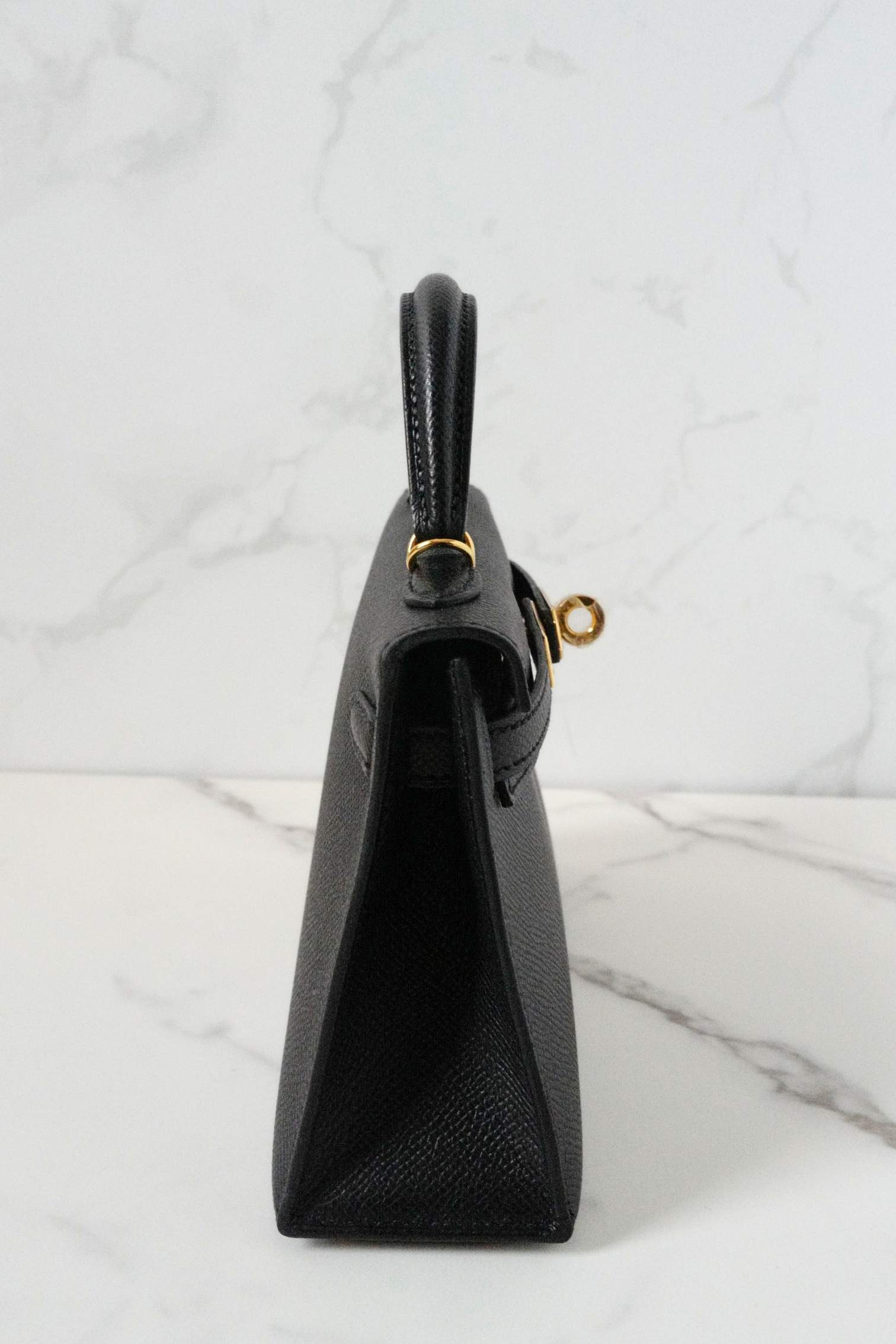 BNIB Hermès Mini Kelly 20 Black Epsom Leather with Gold Hardware Stamp W