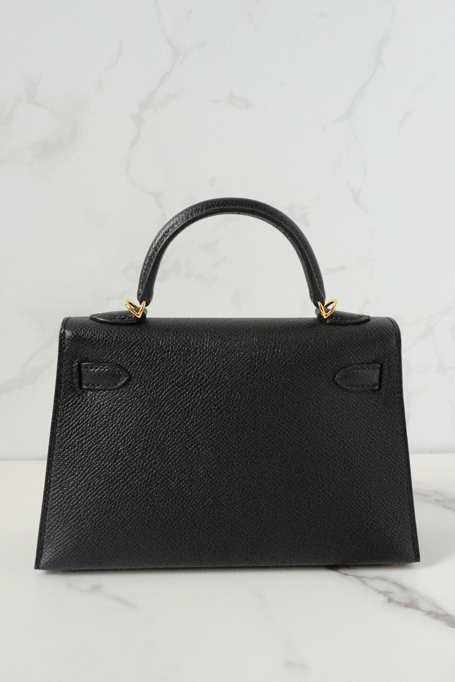 BNIB Hermès Mini Kelly 20 Black Epsom Leather with Gold Hardware Stamp W