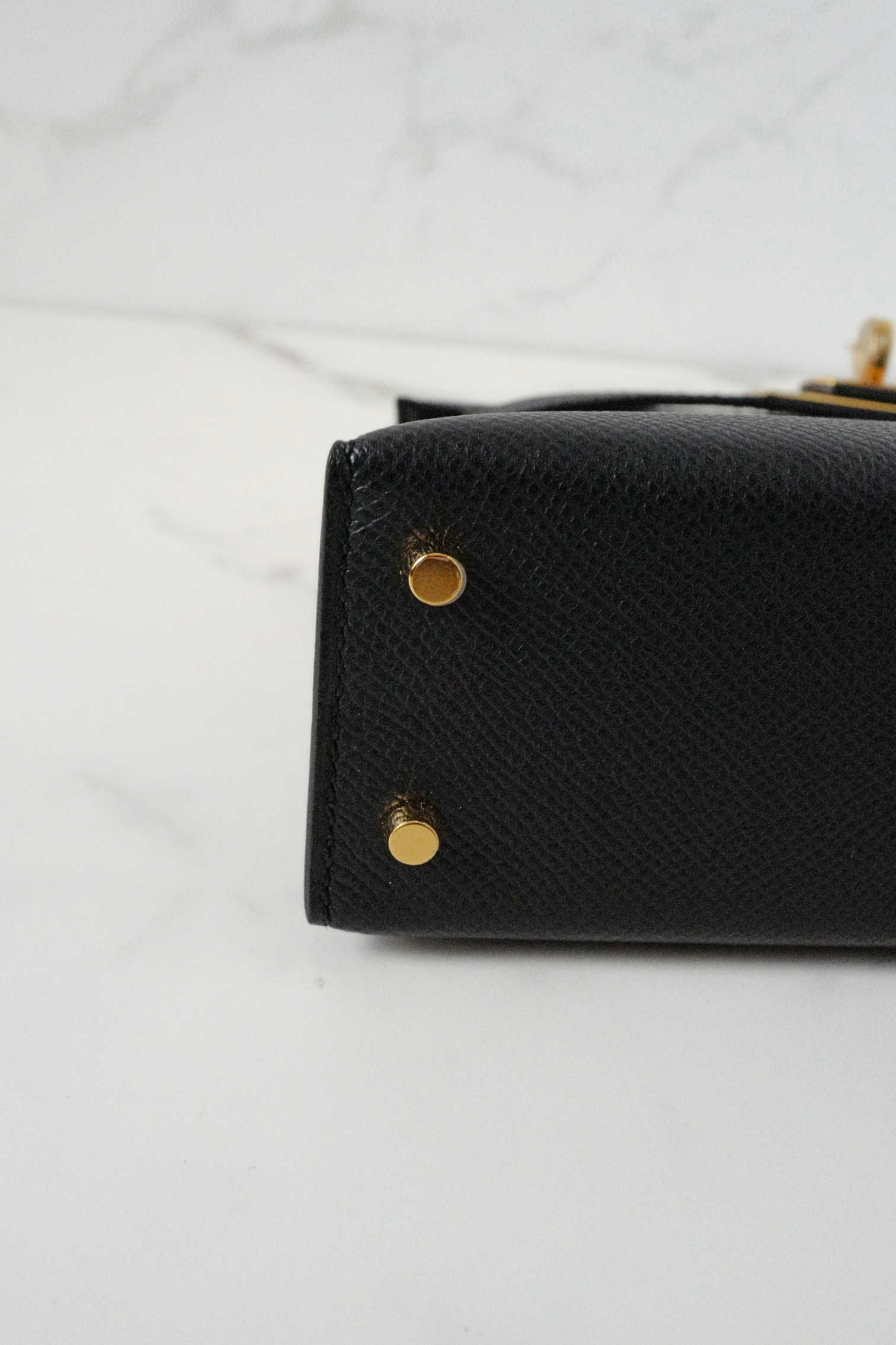BNIB Hermès Mini Kelly 20 Black Epsom Leather with Gold Hardware Stamp W