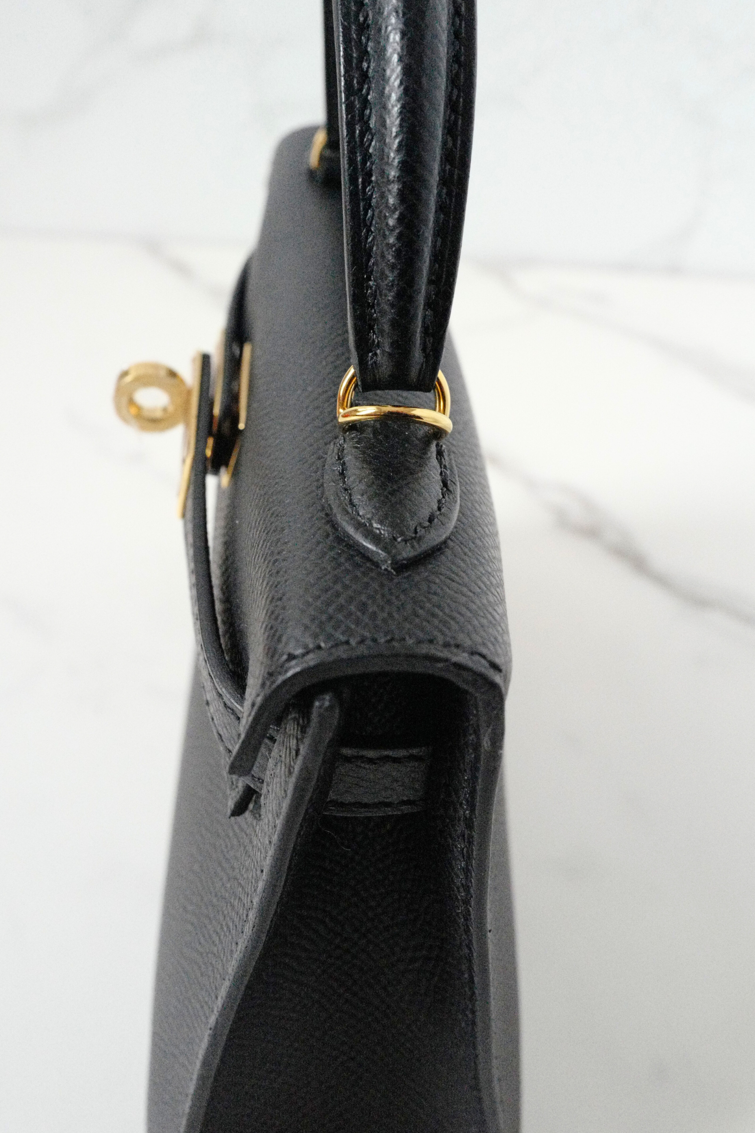 BNIB Hermès Mini Kelly 20 Black Epsom Leather with Gold Hardware Stamp W