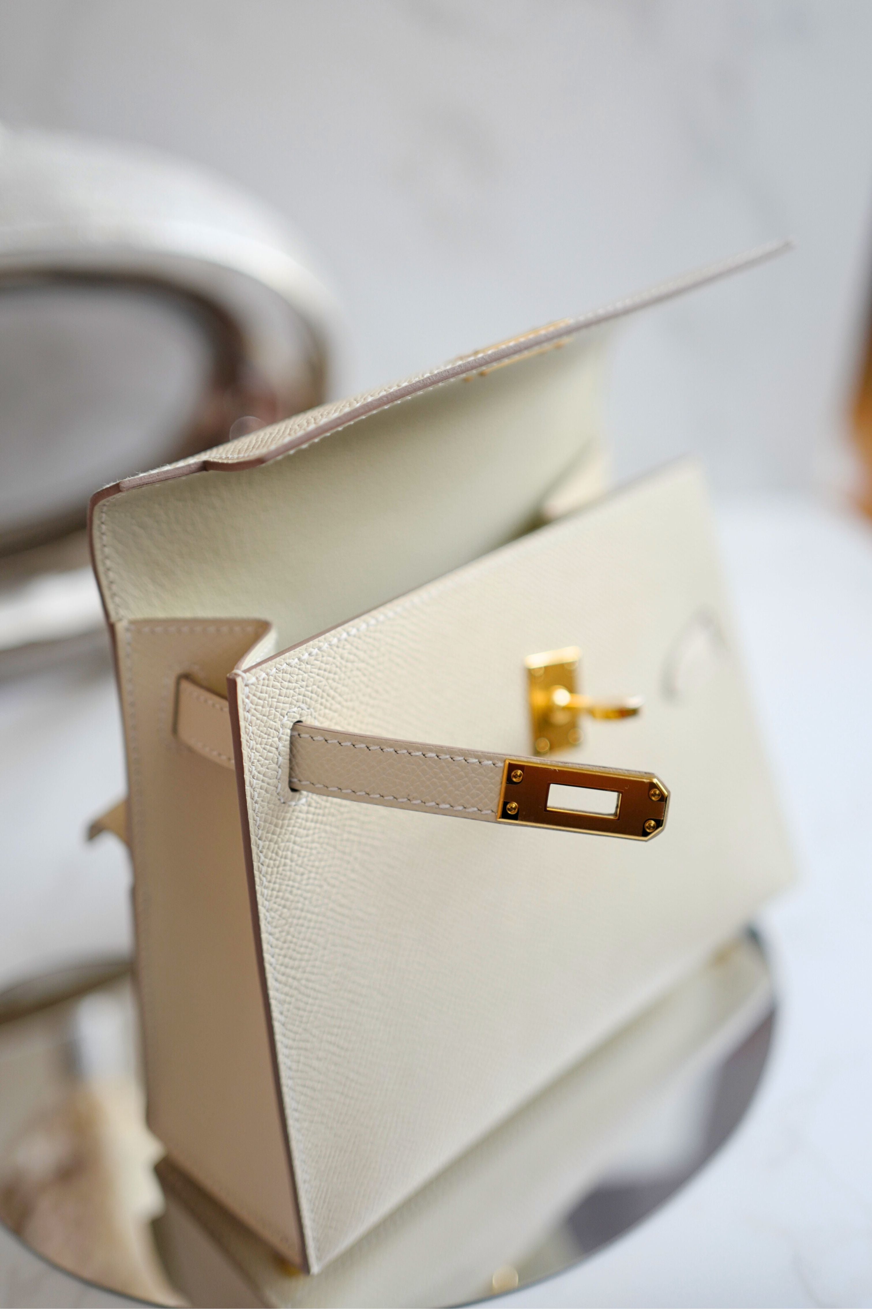 BNIB Hermes Kelly En Desordre Craie Epsom Gold HW Limited Edition