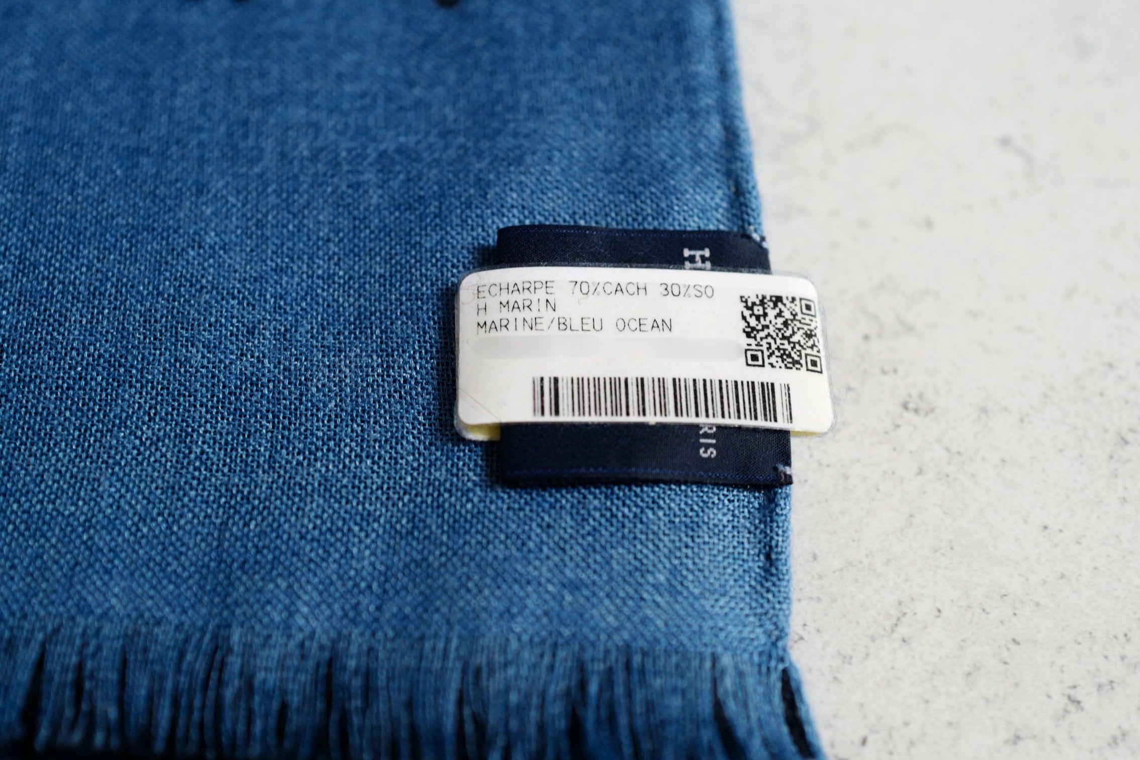 Hermès H Marin Reversible Scarf Cashmere Silk Marine / Bleu Océan