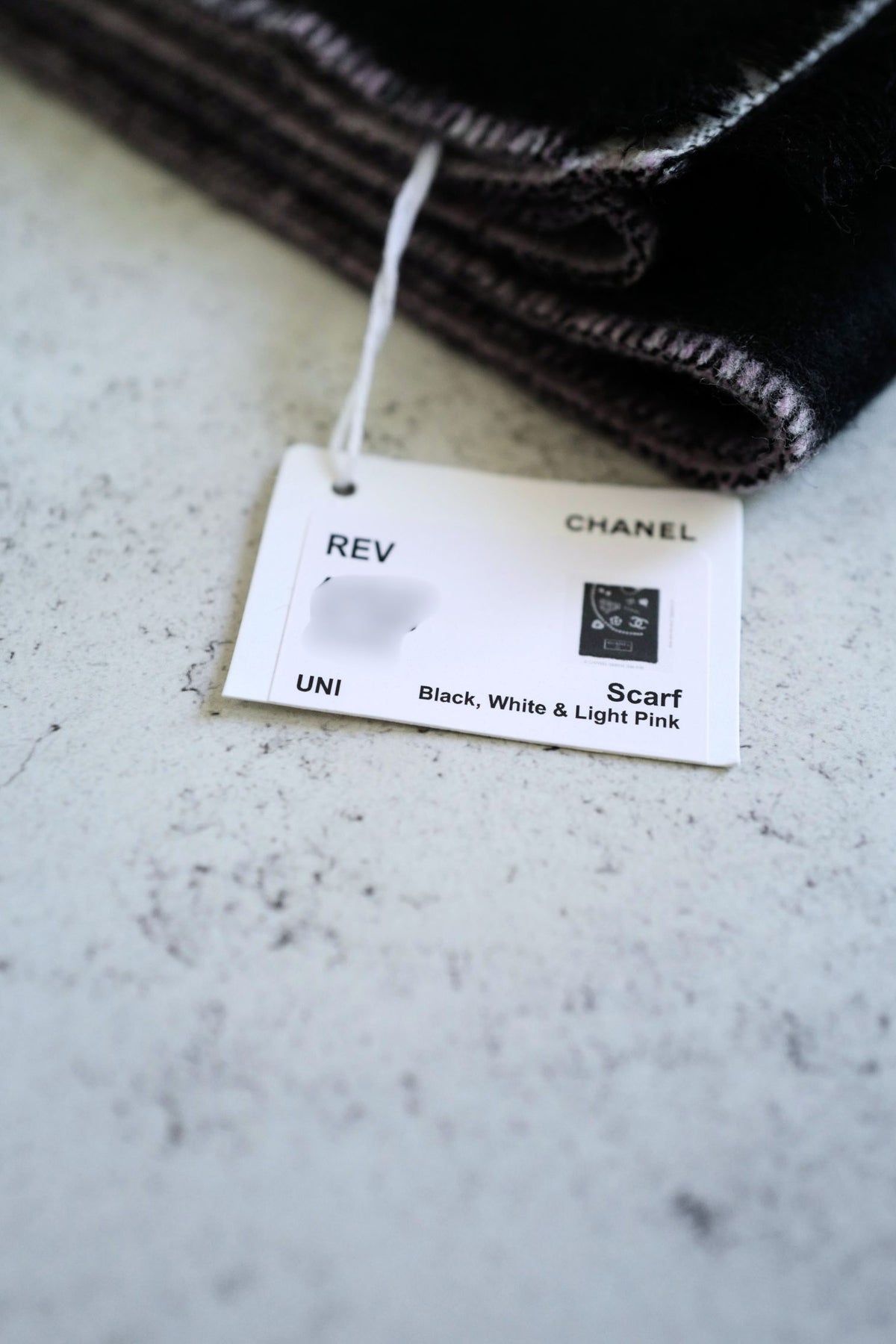 NEW Chanel 25B Black White Wool & Silk Scarf with Pearl Decoration