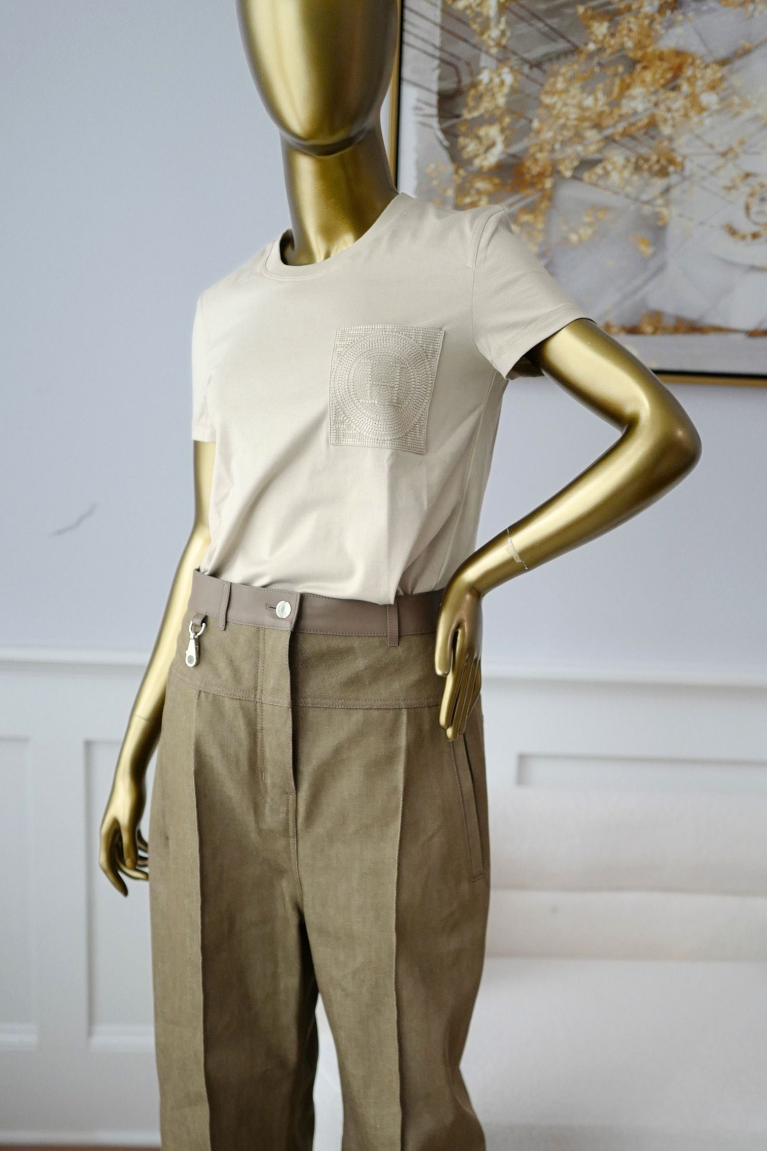 Hermès Embroidered Pocket T-shirt Beige Pierre D'Istrie Cotton Size 34