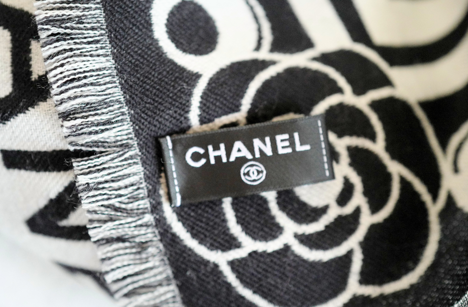 CHANEL 26C Black White Checkered Double CC Scarf Shawl