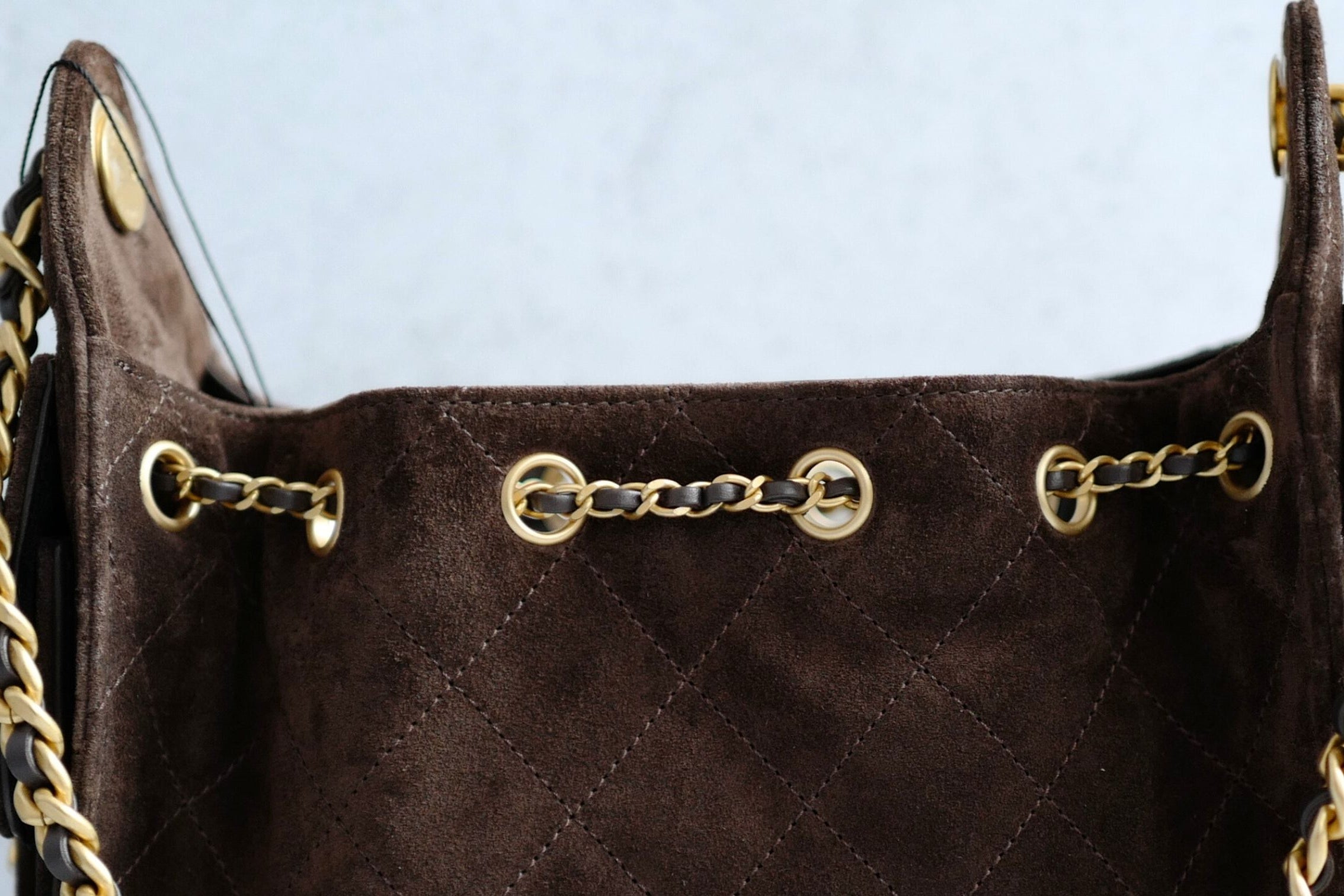 Chanel 26C Mini Hobo Shoulder Bag Dark Brown Suede Calfskin Gold Hardware