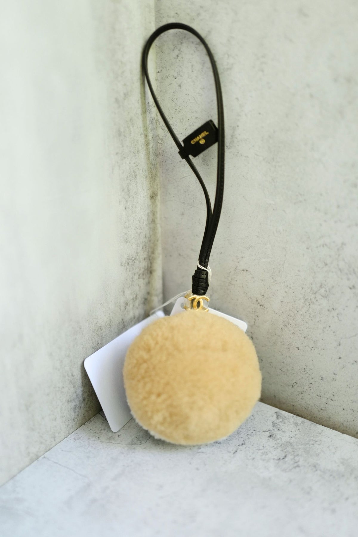NEW Chanel 26N Coco Neige Mini Ball Bag Charm CC Logo Lambskin Shearling Black Beige
