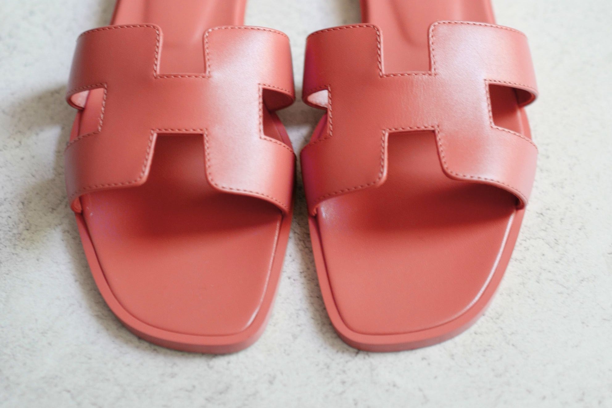 Hermès Oran Sandal Rouge Tomette Calfskin Leather Size 38.5