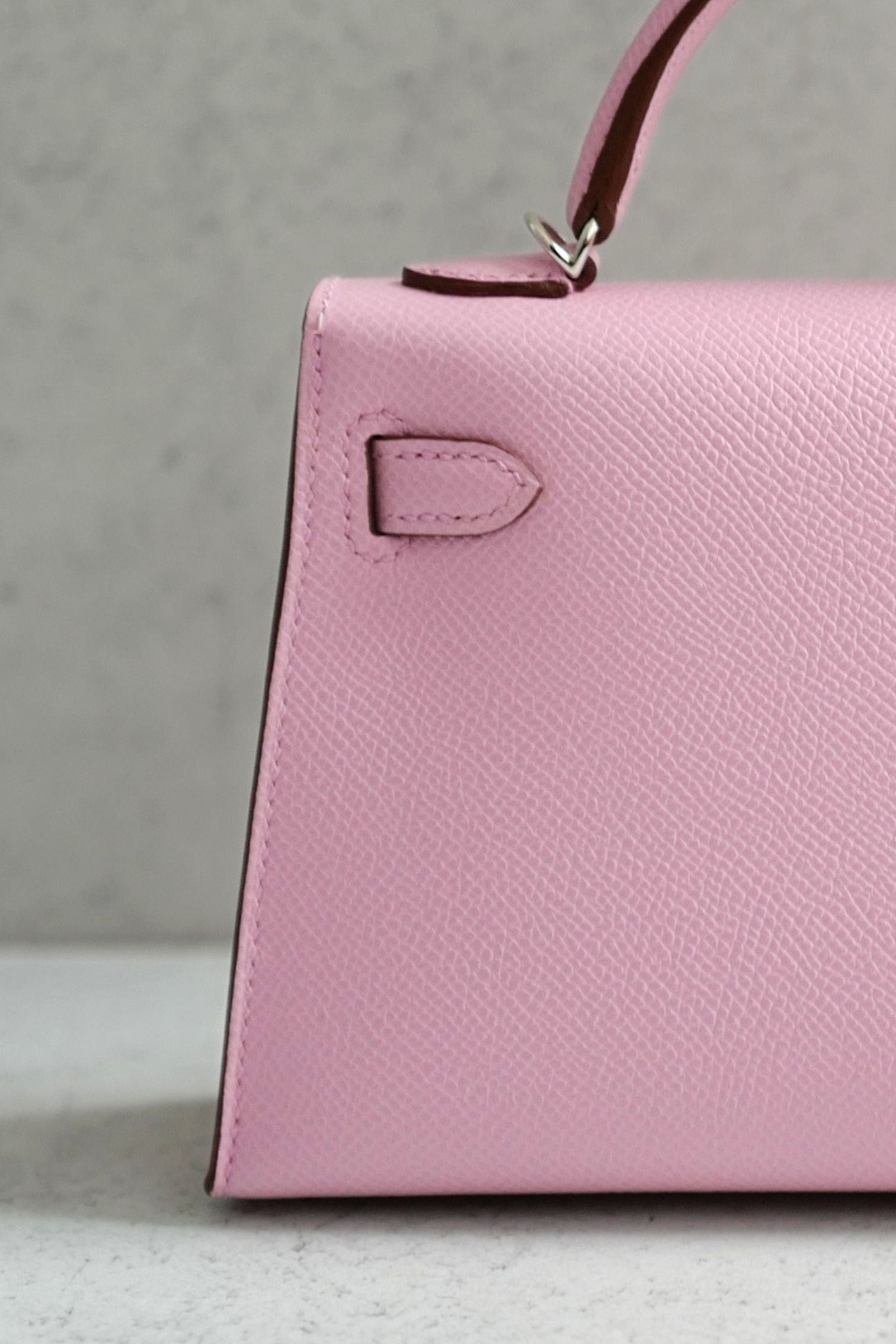 NEW Hermes Mini Kelly Mauve Sylvestre Epsom Leather Palladium Hardware