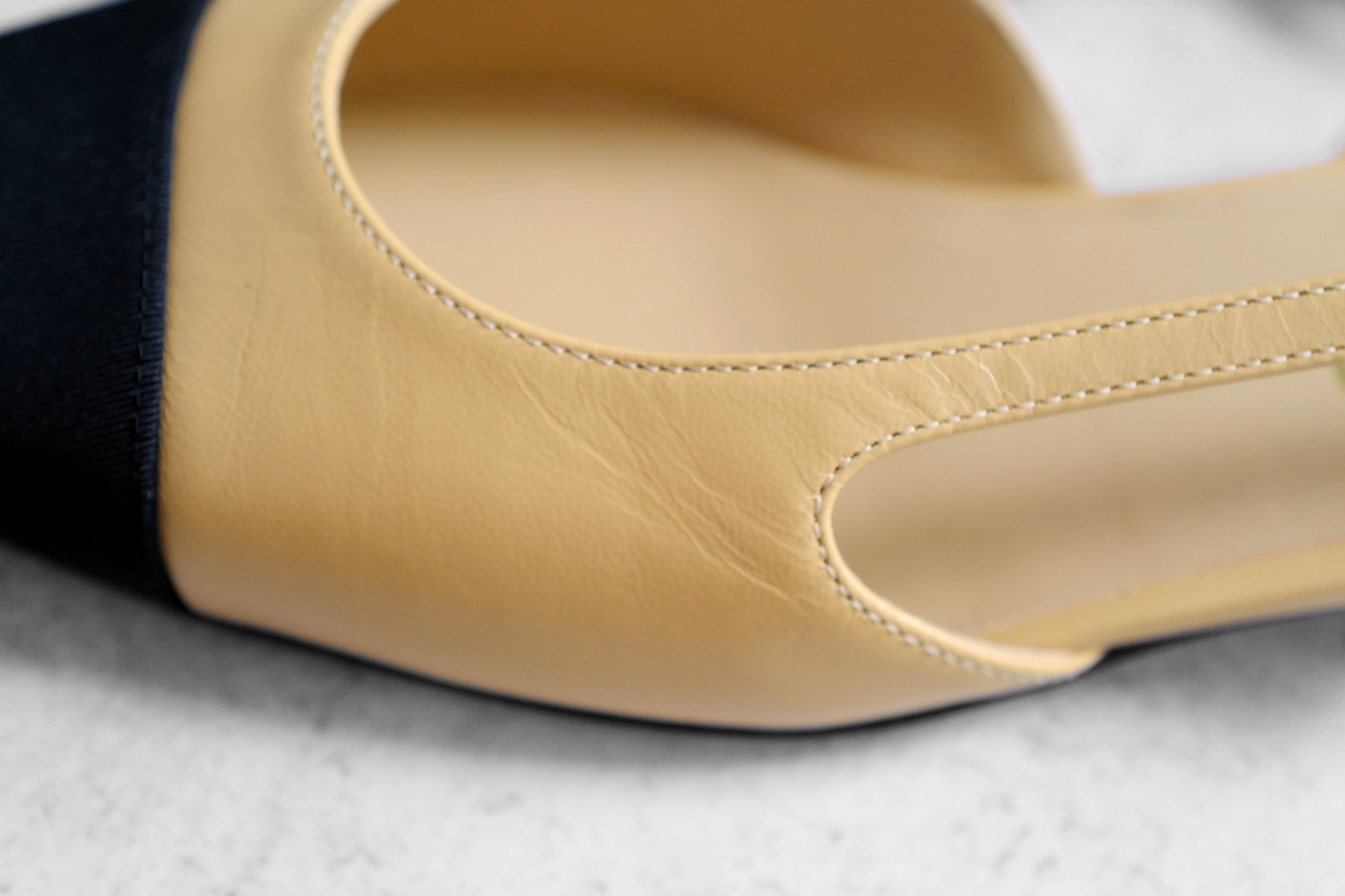 Chanel 26S Slingbacks Beige Black Goatskin Grosgrain Size 38