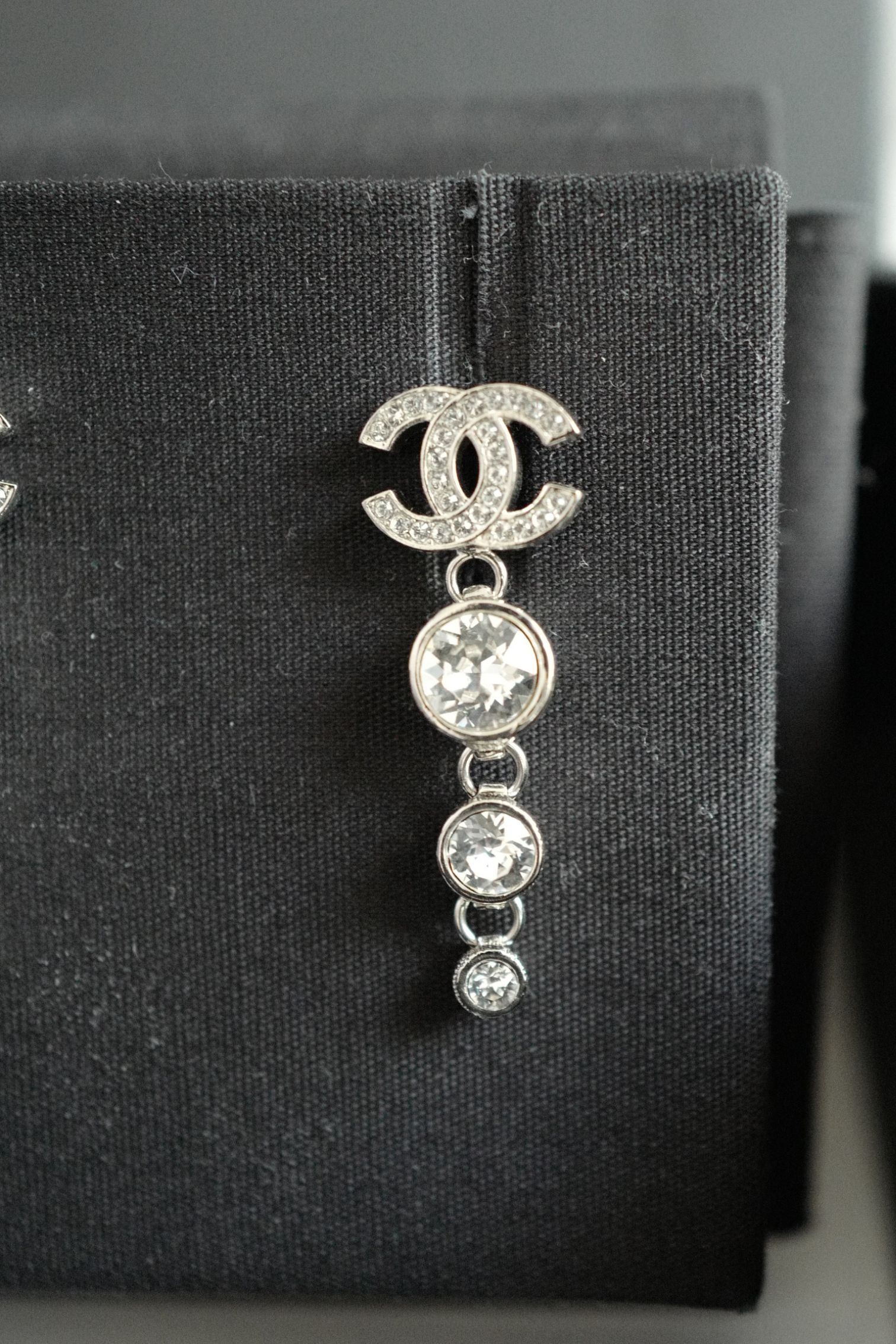 Chanel Drop CC Earrings 22K in Pearly White & Crystal BNIB