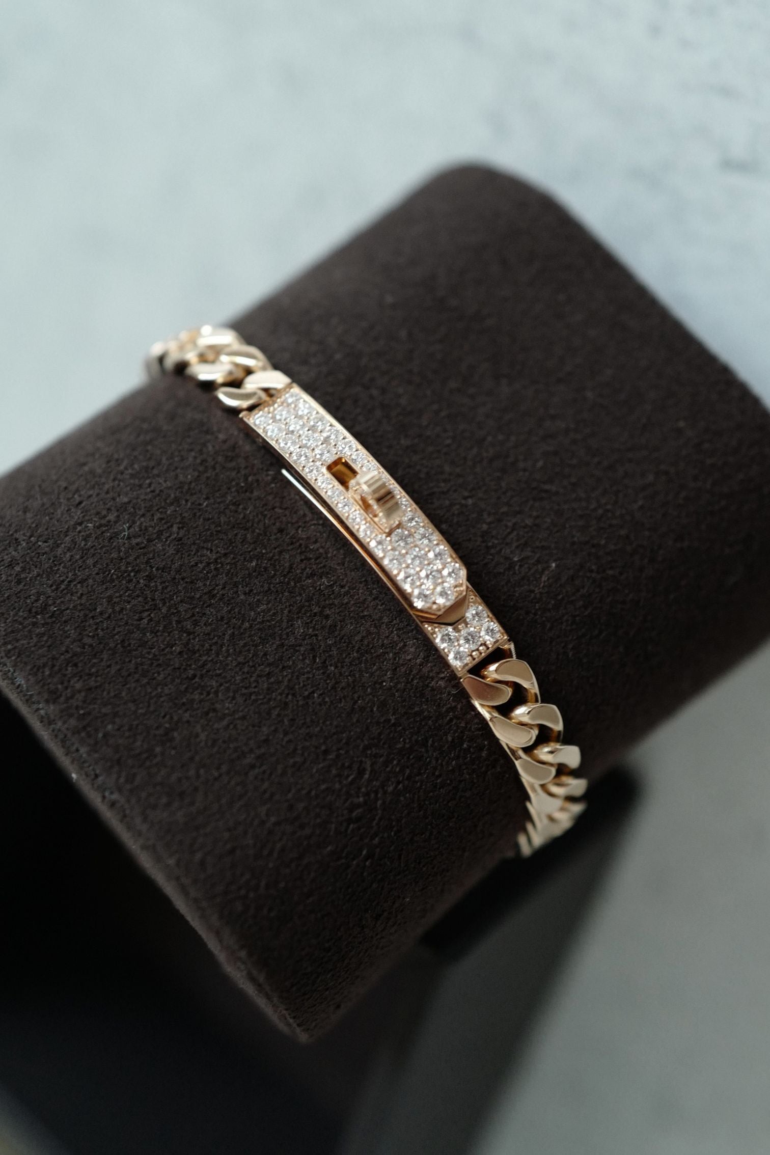 NEW Hermes Kelly Gourmette Bracelet Rose Gold 750 Diamond 0.90ct ST