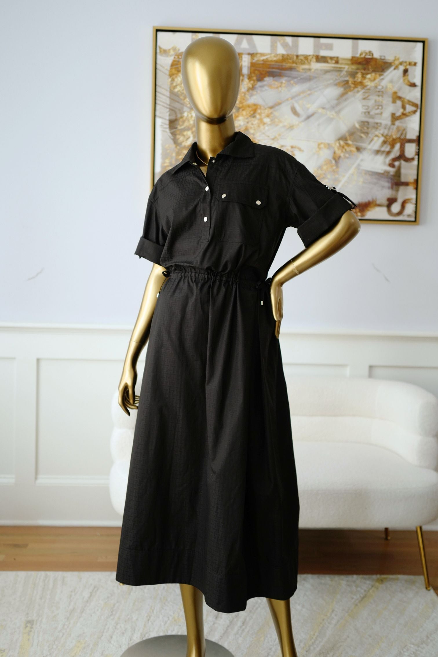 NEW Hermes "Mosaique" short-sleeve dress Noir Size 38