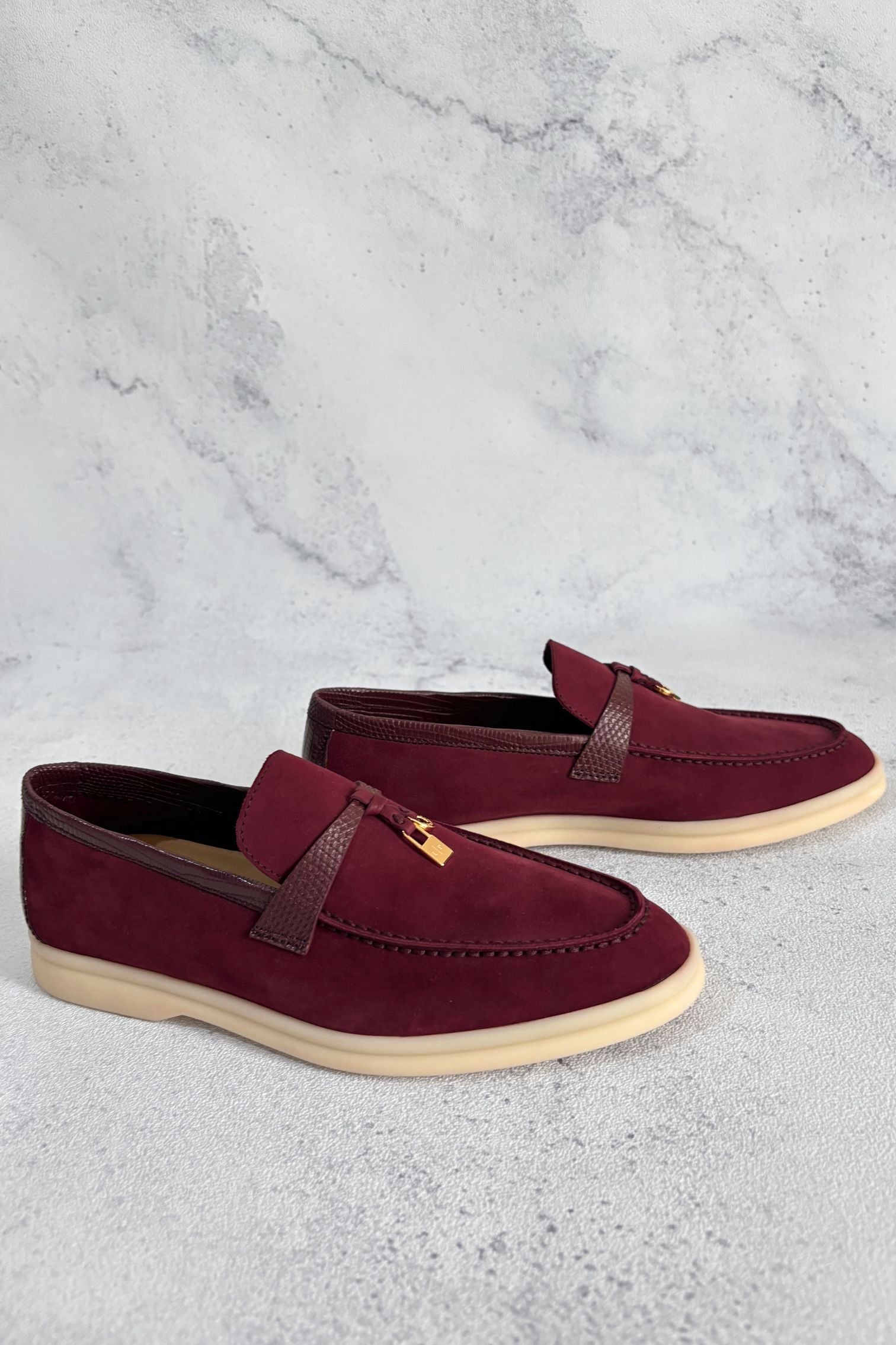 Loro Piana Summer Charms Walk Loafers Azuki Beans Lizard/Suede 37 Limited Ed