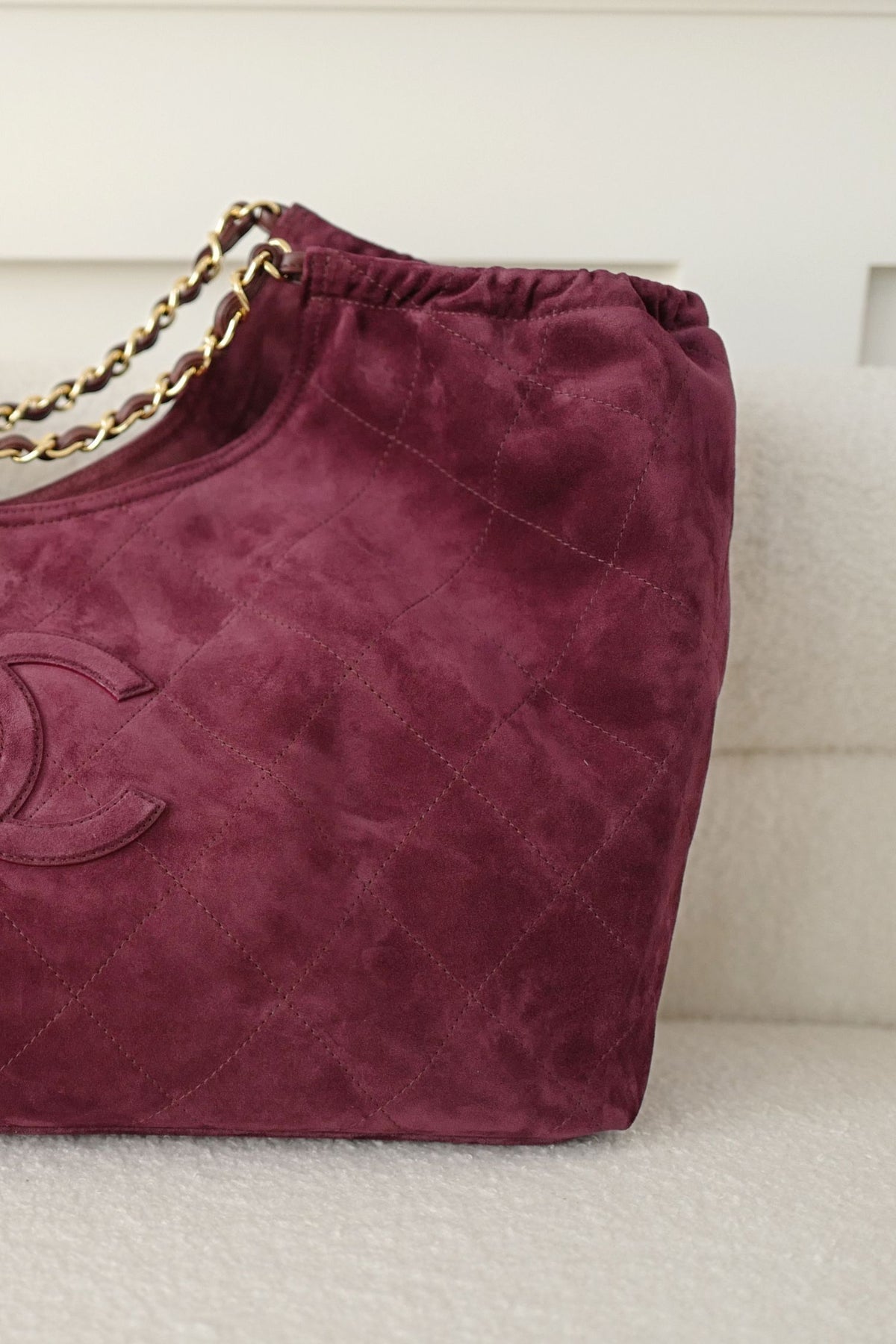 NEW Chanel 26B Large Tote Bordeaux Burgundy Suede Calfskin Gold Hardware